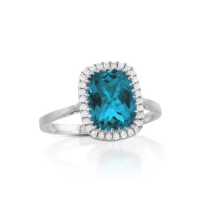 18K WHITE GOLD DIAMOND AND LONDON BLUE TOPAZ RING