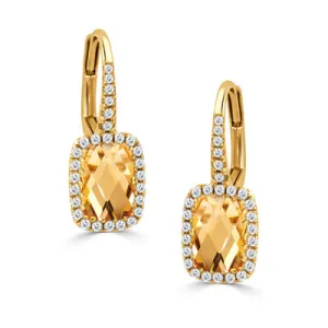18K YELLOW GOLD DIAMOND AND GOLDEN CITRINE  EARRINGS