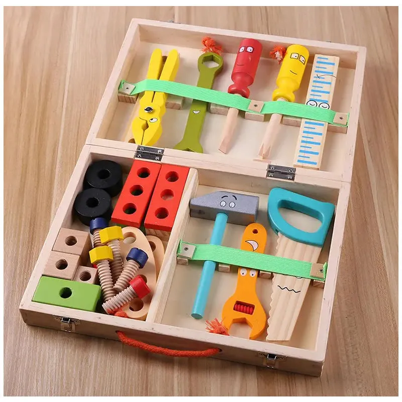 34 Piece Kid'S Pretend Play Wooden Simulation Toolbox Kit Wt-26