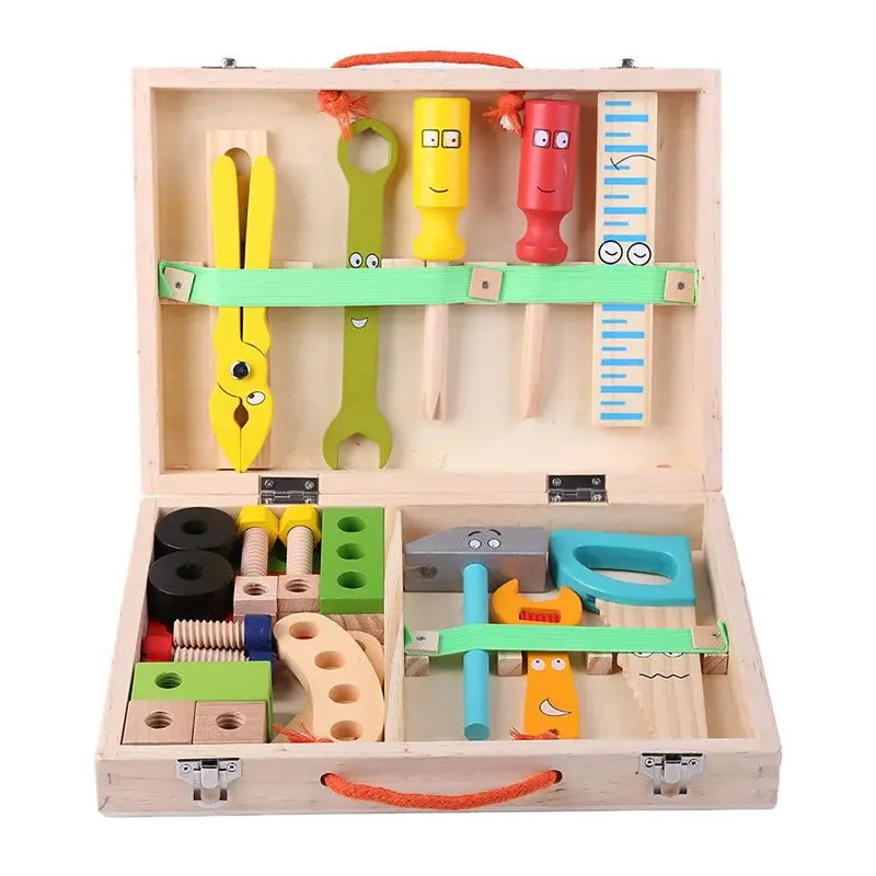 34 Piece Kid'S Pretend Play Wooden Simulation Toolbox Kit Wt-26