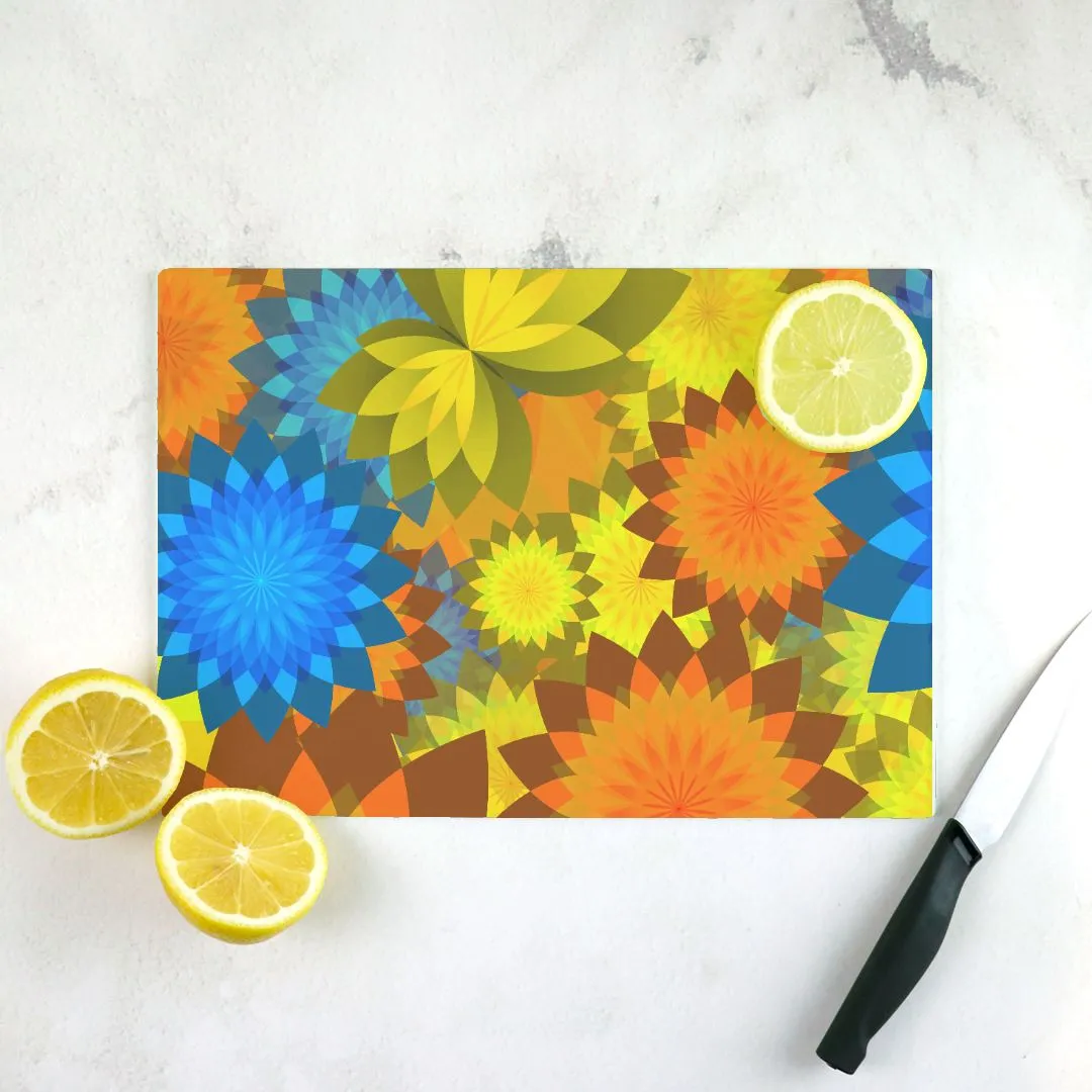 Banging Blooms Tempered Glass Cutting Board 15.75" X 11.5" - Designed by Michigan Artists