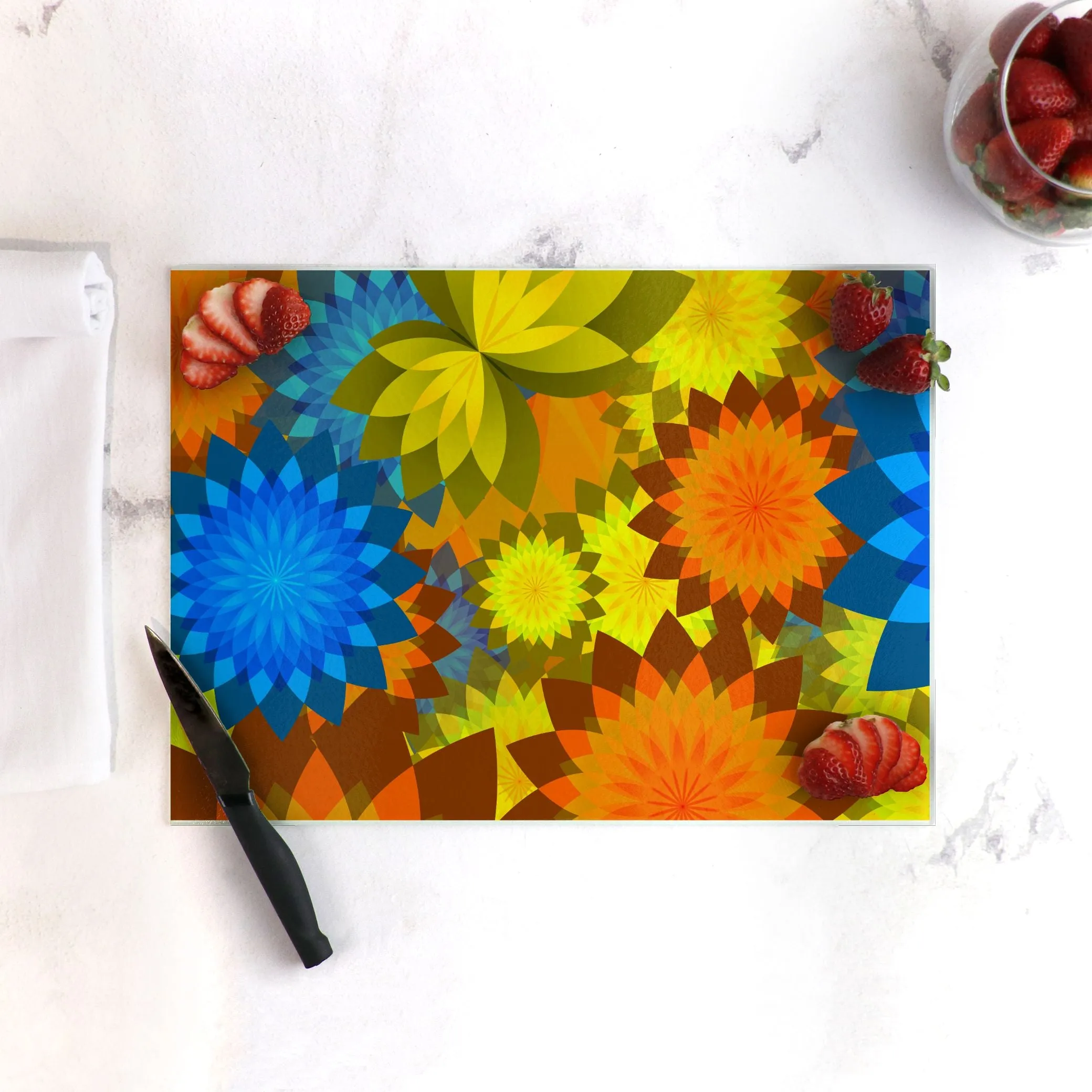Banging Blooms Tempered Glass Cutting Board 15.75" X 11.5" - Designed by Michigan Artists