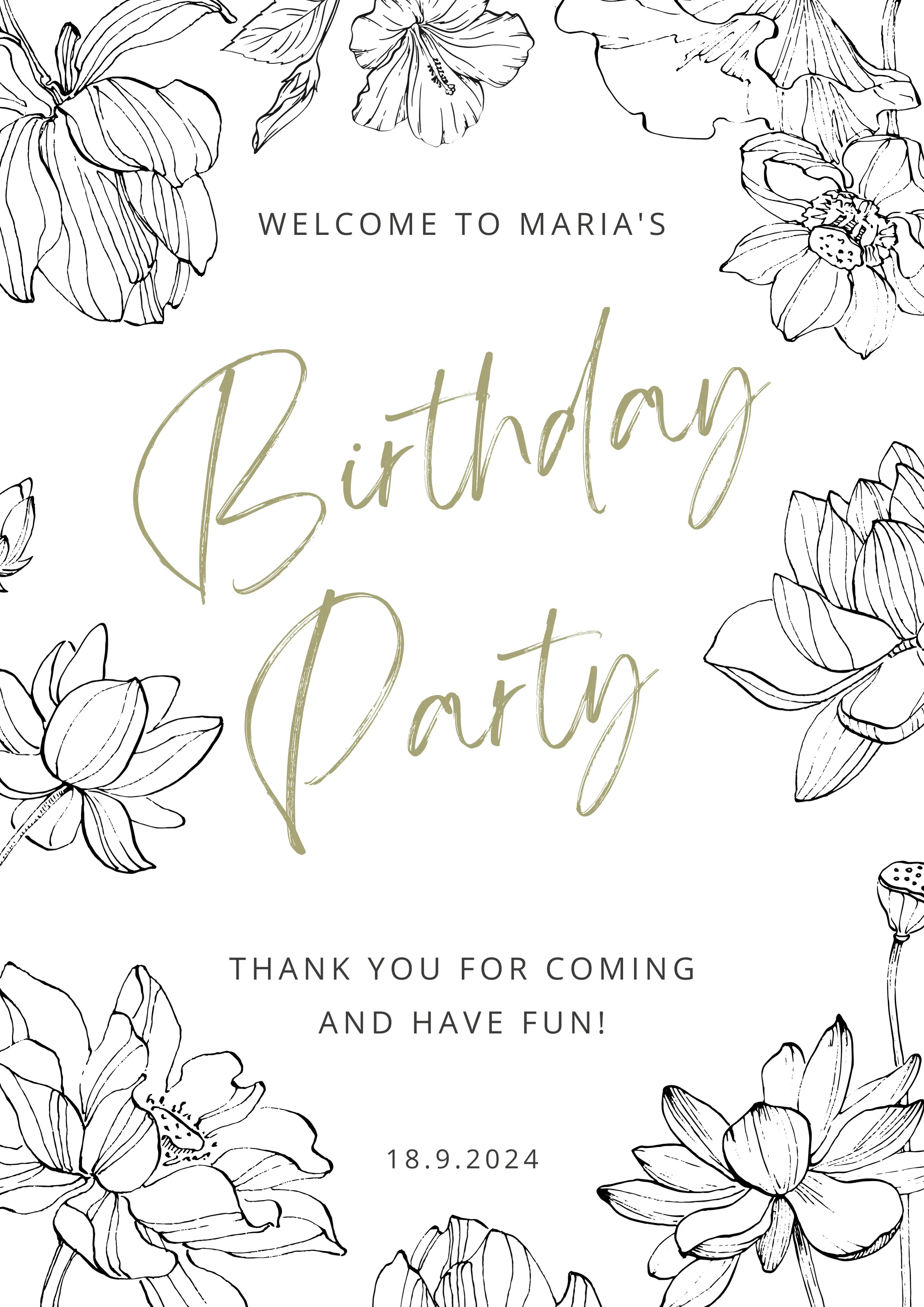 Birthday Welcome Sign - Floral Sketch
