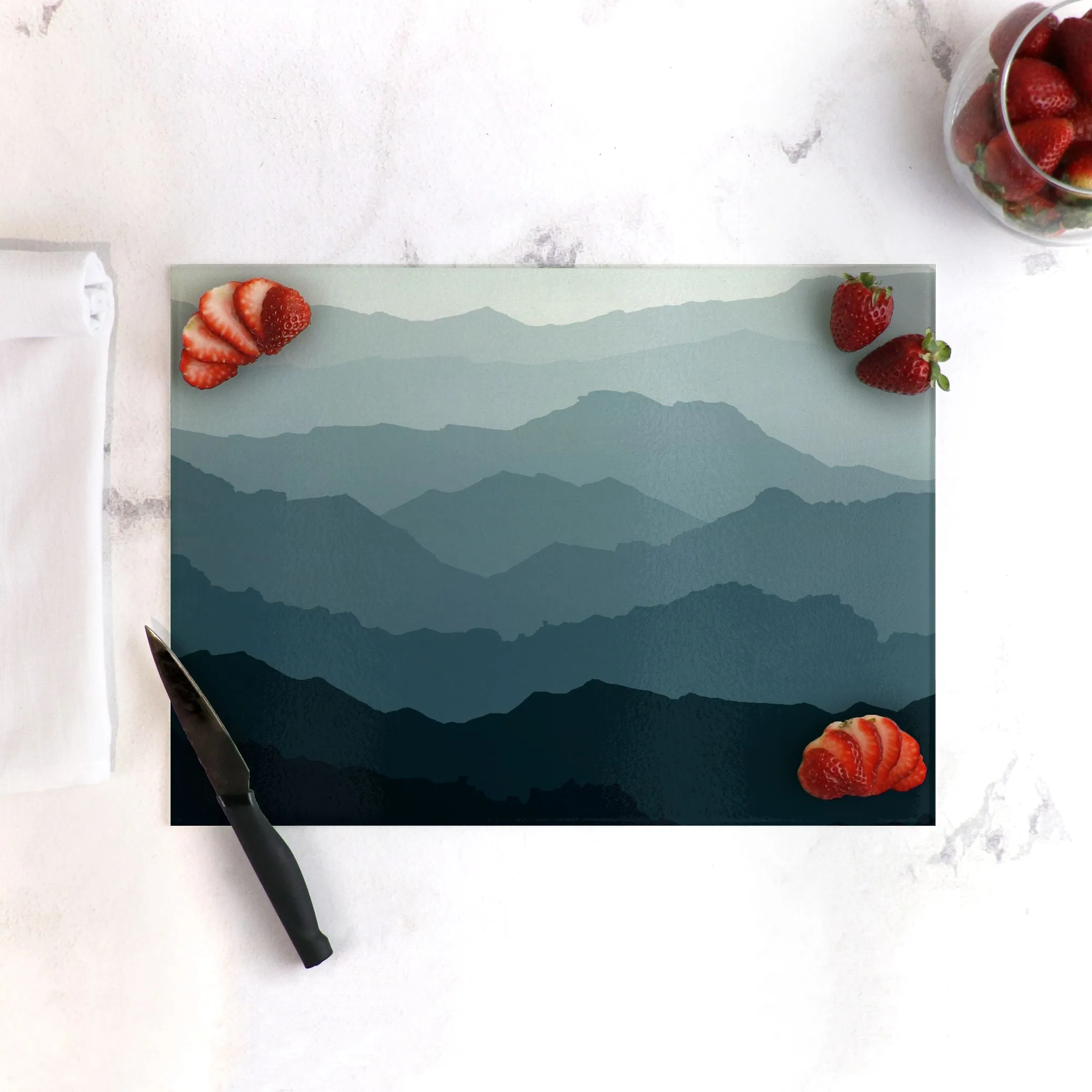 Blue Mountains Tempered Glass Cutting Board 15.75" X 11.5" - Designed by Michigan Artists