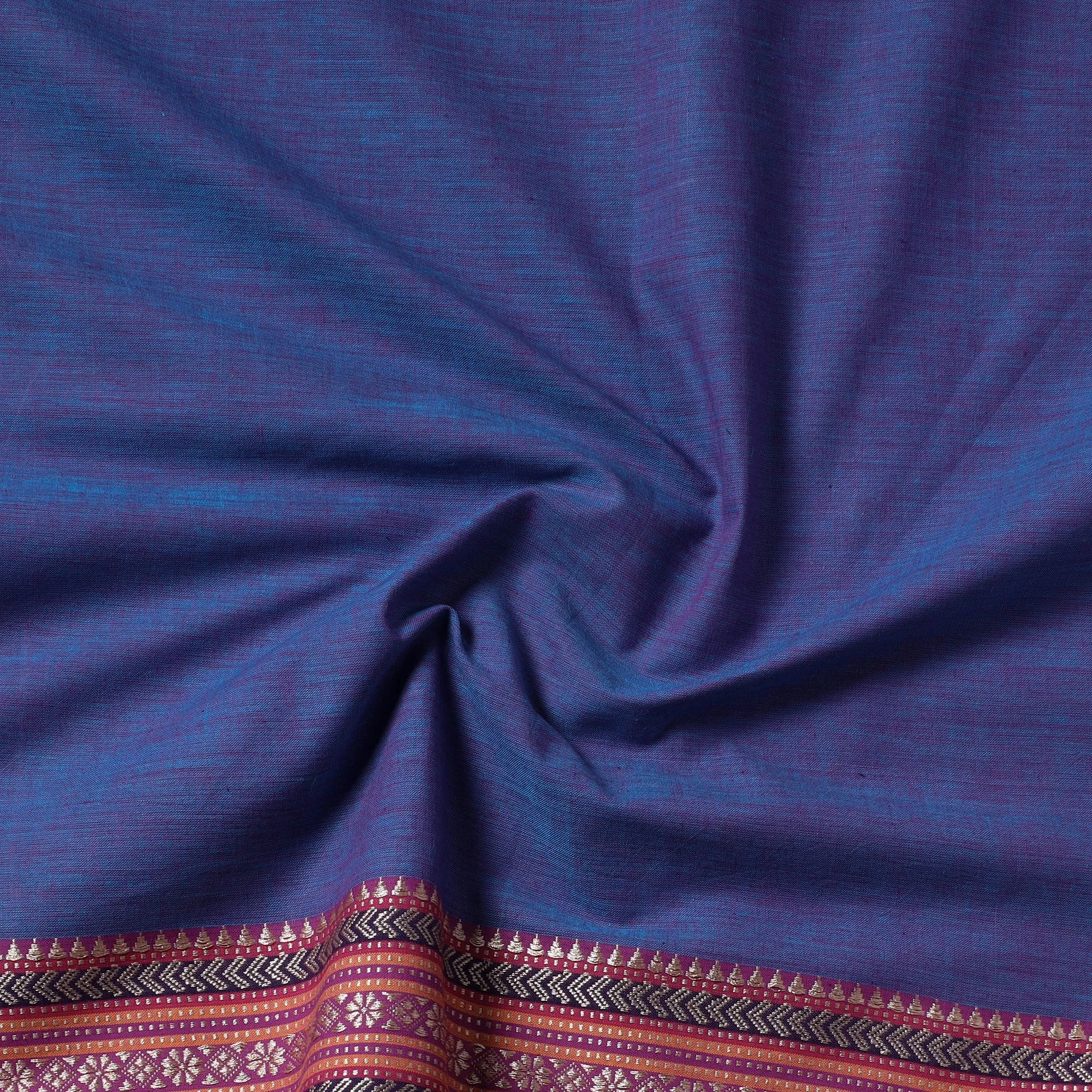 Blue - Prewashed Dharwad Cotton Thread Border Fabric