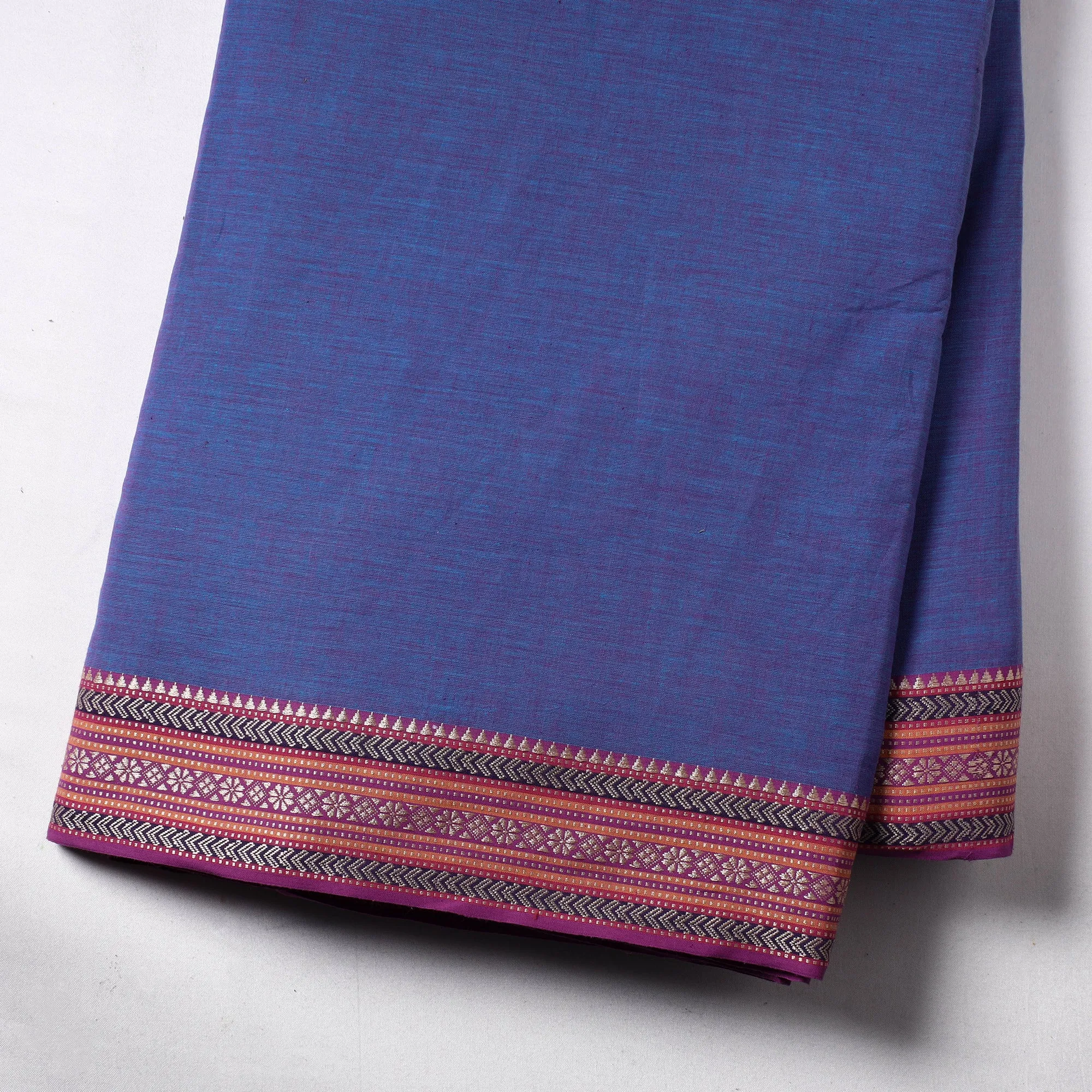 Blue - Prewashed Dharwad Cotton Thread Border Fabric