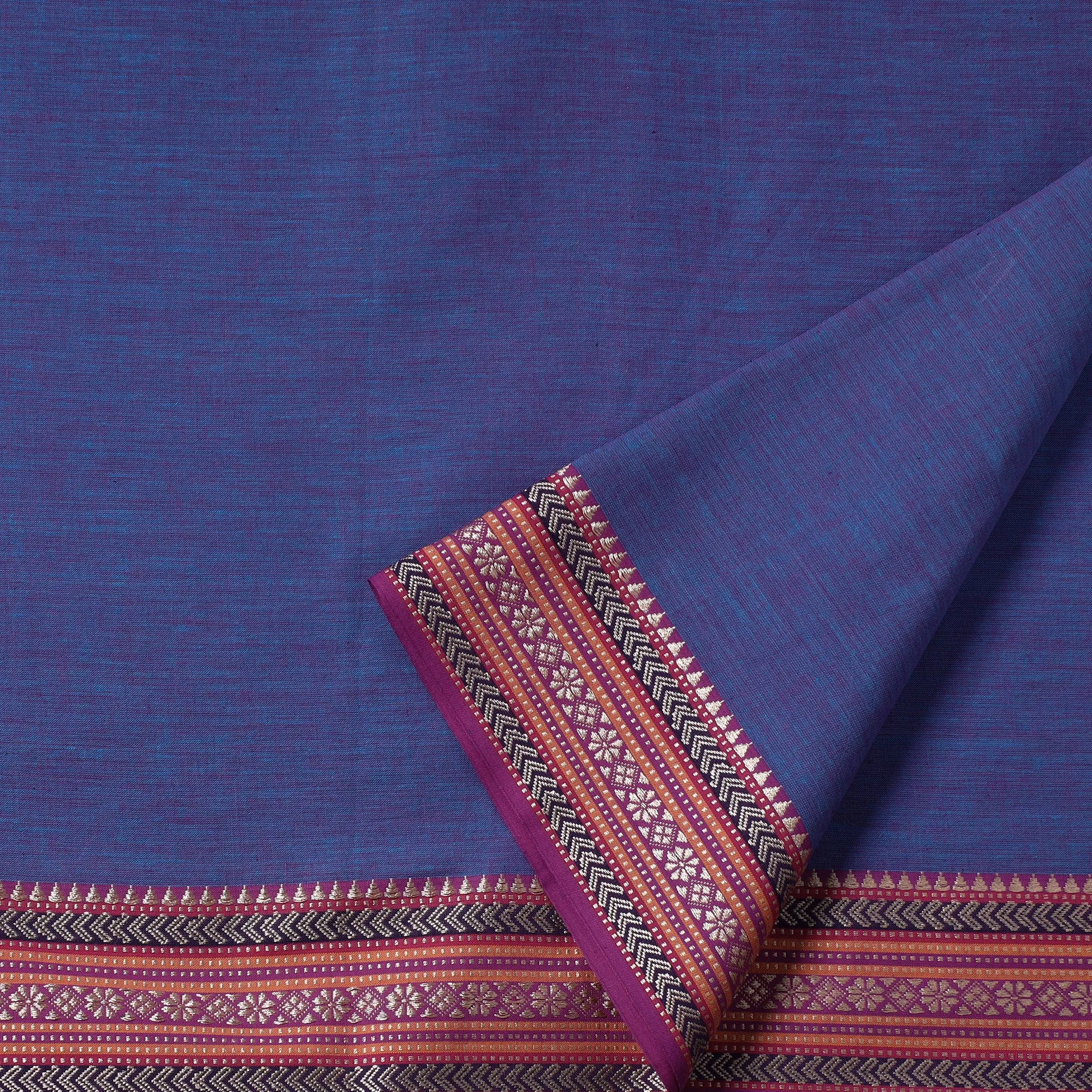 Blue - Prewashed Dharwad Cotton Thread Border Fabric