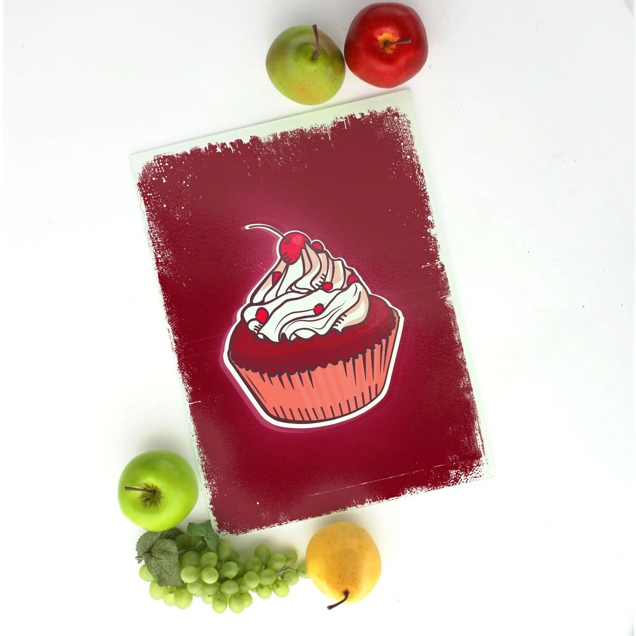 Cherry on Top Cupcake Tempered Glass Cutting Board 15.75" X 11.5" - Designed by Michigan Artists