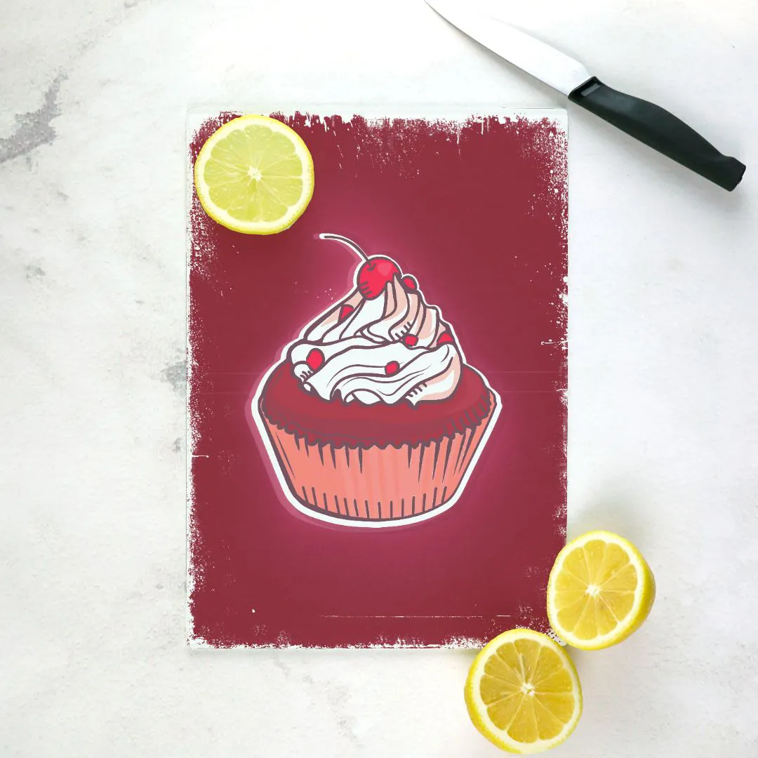 Cherry on Top Cupcake Tempered Glass Cutting Board 15.75" X 11.5" - Designed by Michigan Artists