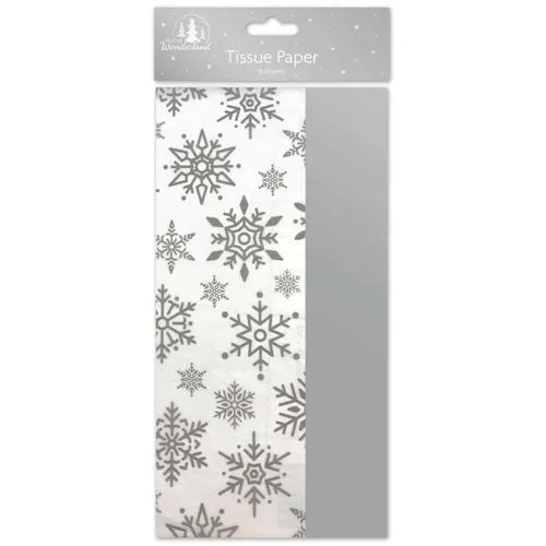 Christmas Silver Snowflakes Tissue Paper - 8 Sheets Holiday Gift Wrapping Craft Supplies