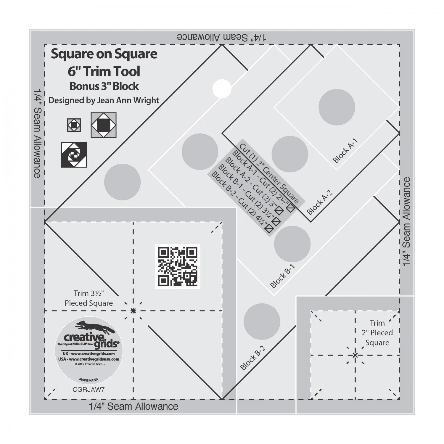 Creative Grids Square on Square 3 or 6in Trim Tool CGRJaw7  SKU 46235