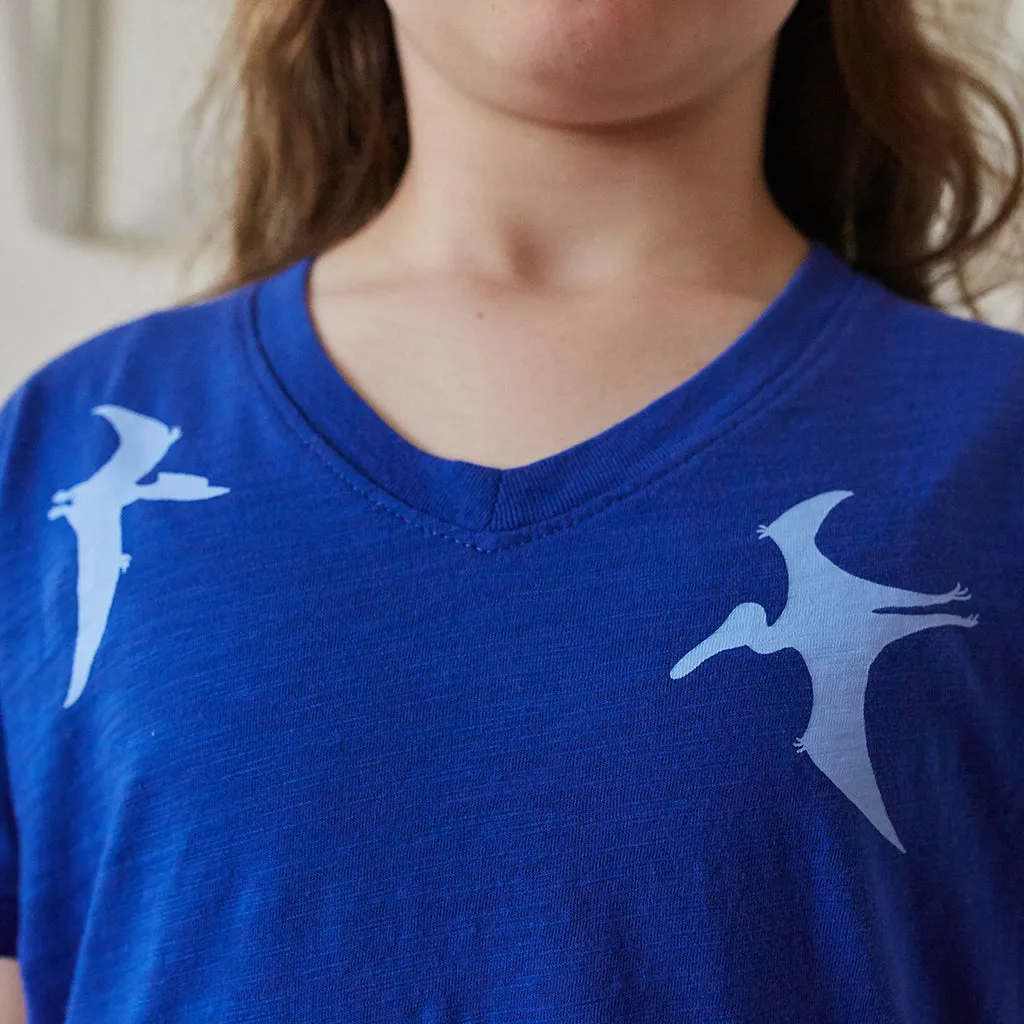Flying Dinosaurs V-Neck Short Sleeve Shirt