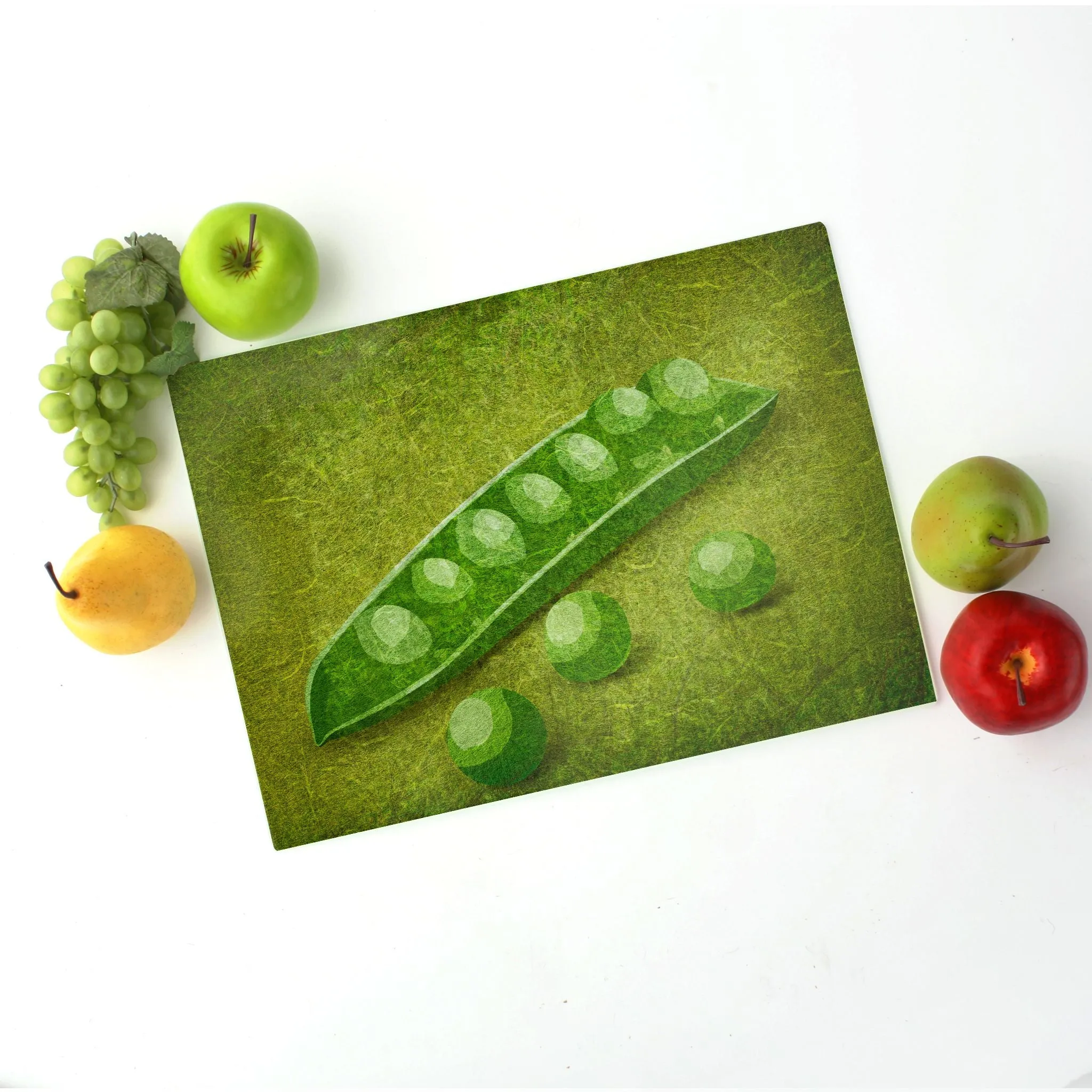 Fresh Peas Tempered Glass Cutting Board 15.75" X 11.5" - Designed by Michigan Artists