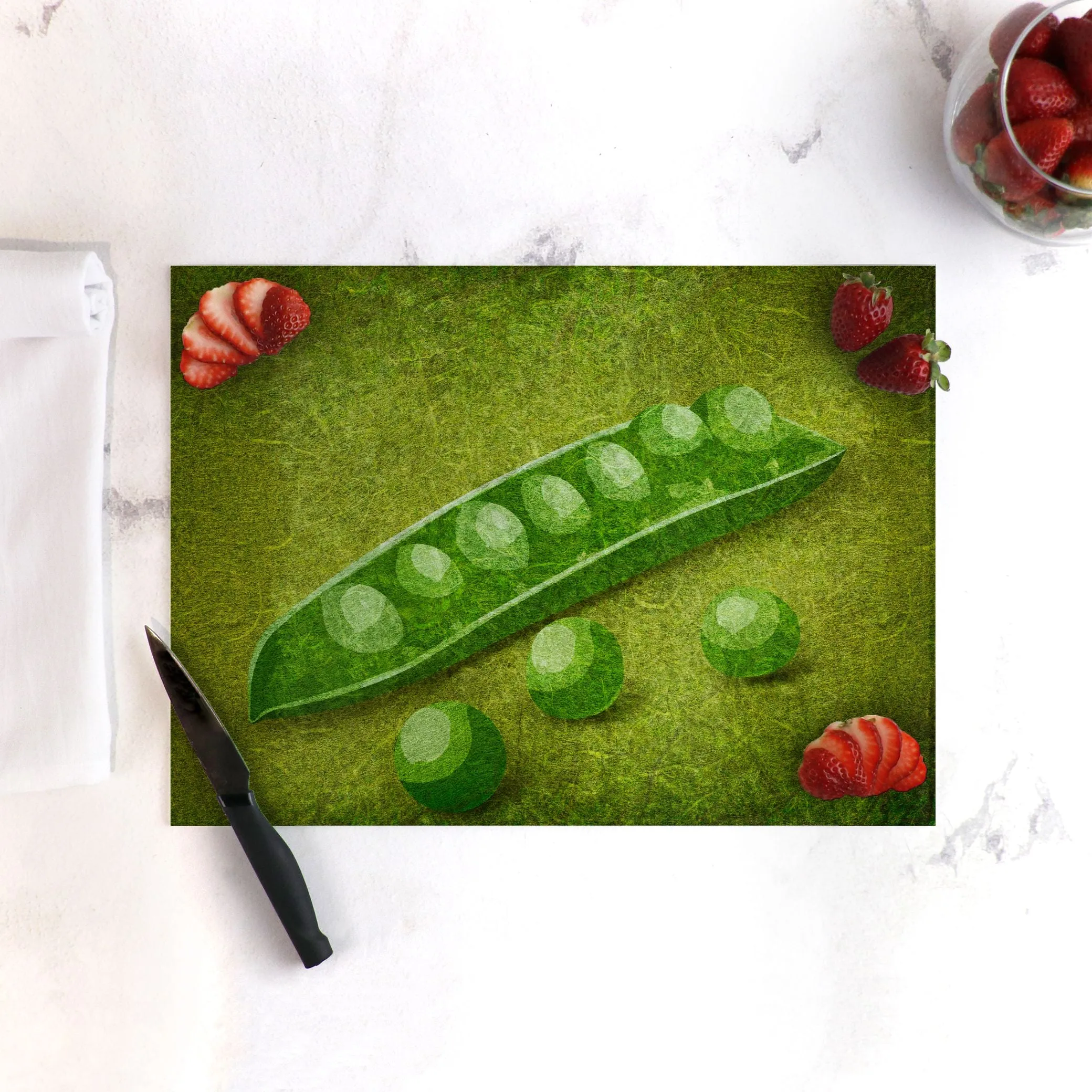 Fresh Peas Tempered Glass Cutting Board 15.75" X 11.5" - Designed by Michigan Artists