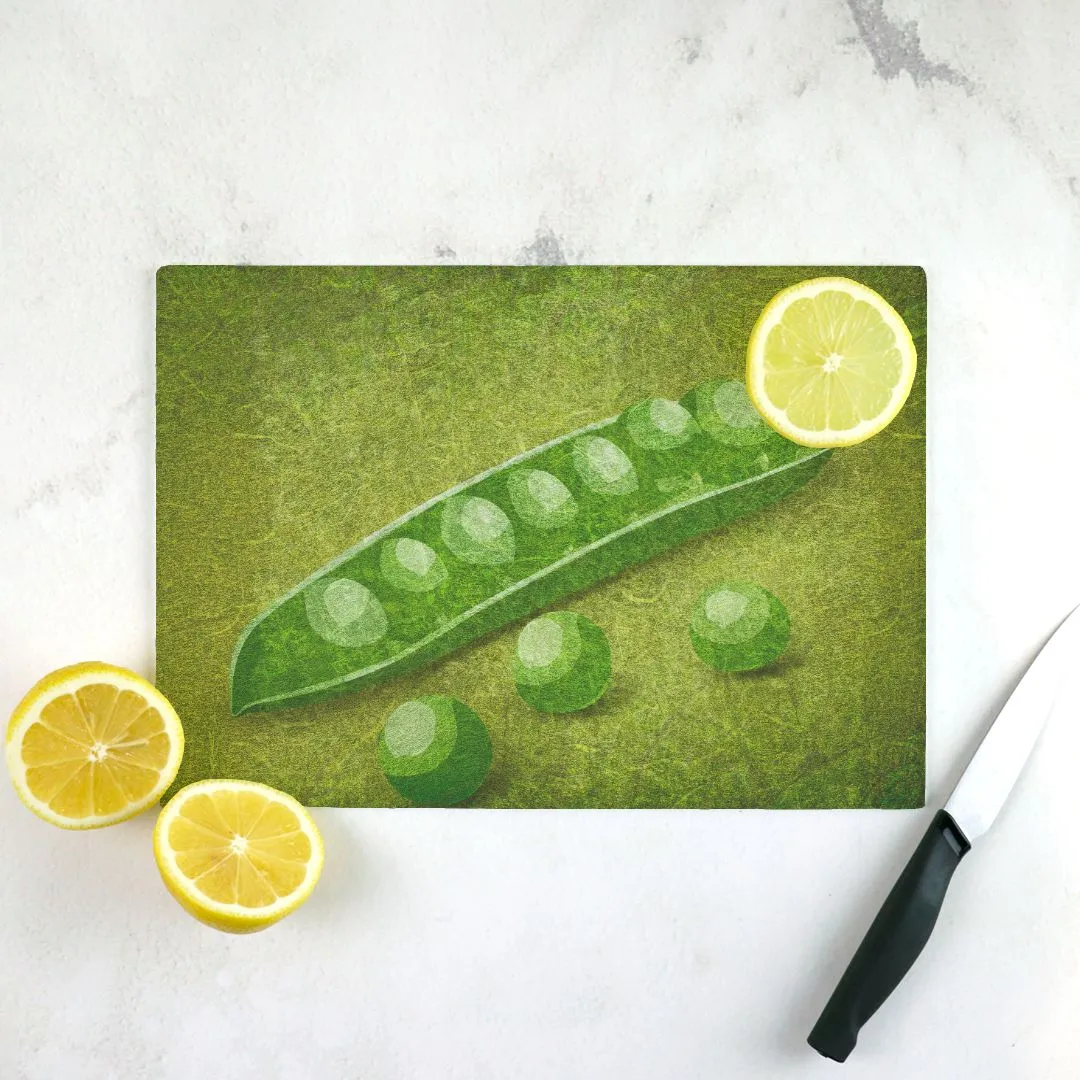 Fresh Peas Tempered Glass Cutting Board 15.75" X 11.5" - Designed by Michigan Artists
