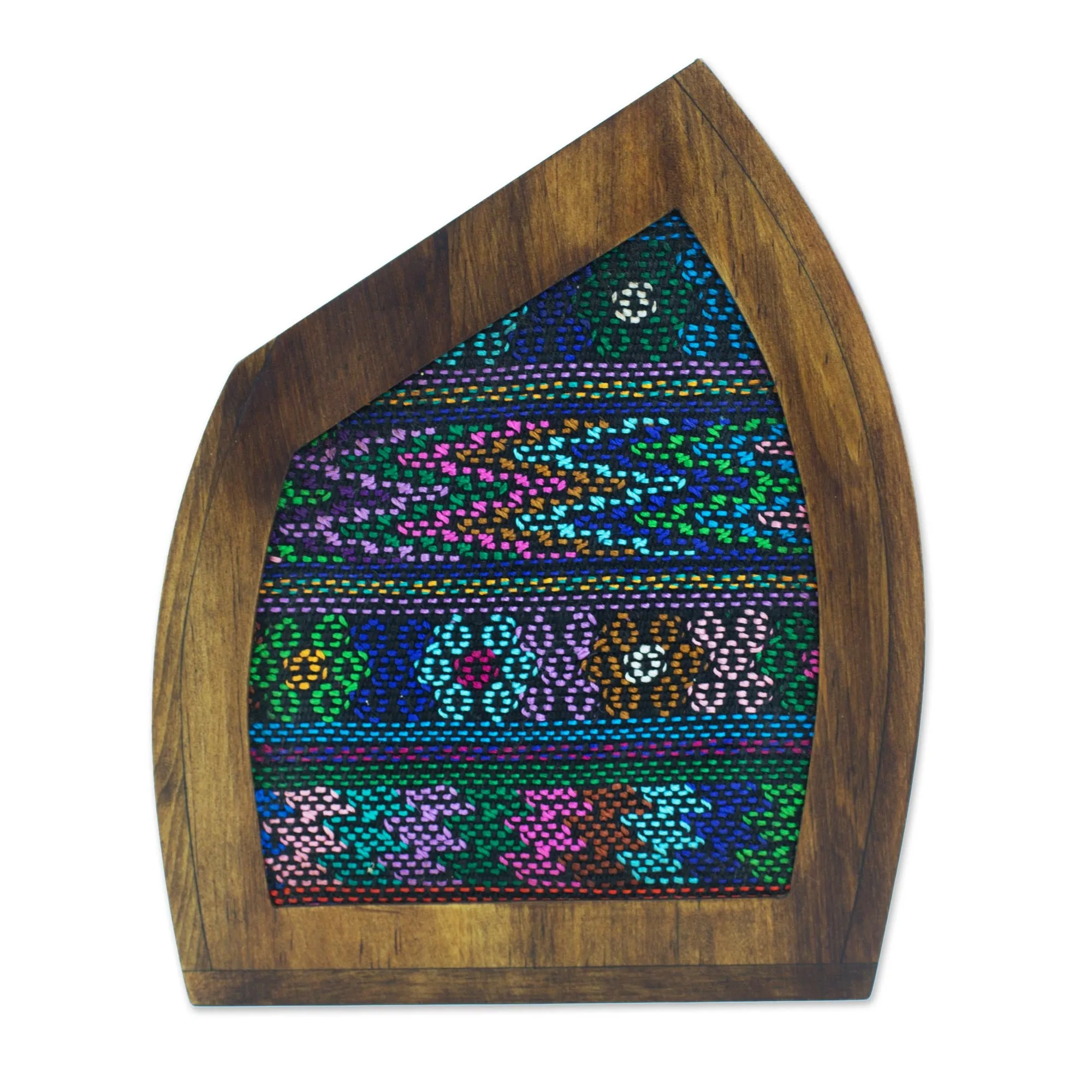 Hand Woven Guatemala Textile on Wood Decorative Vase - Textile Mountain | NOVICA