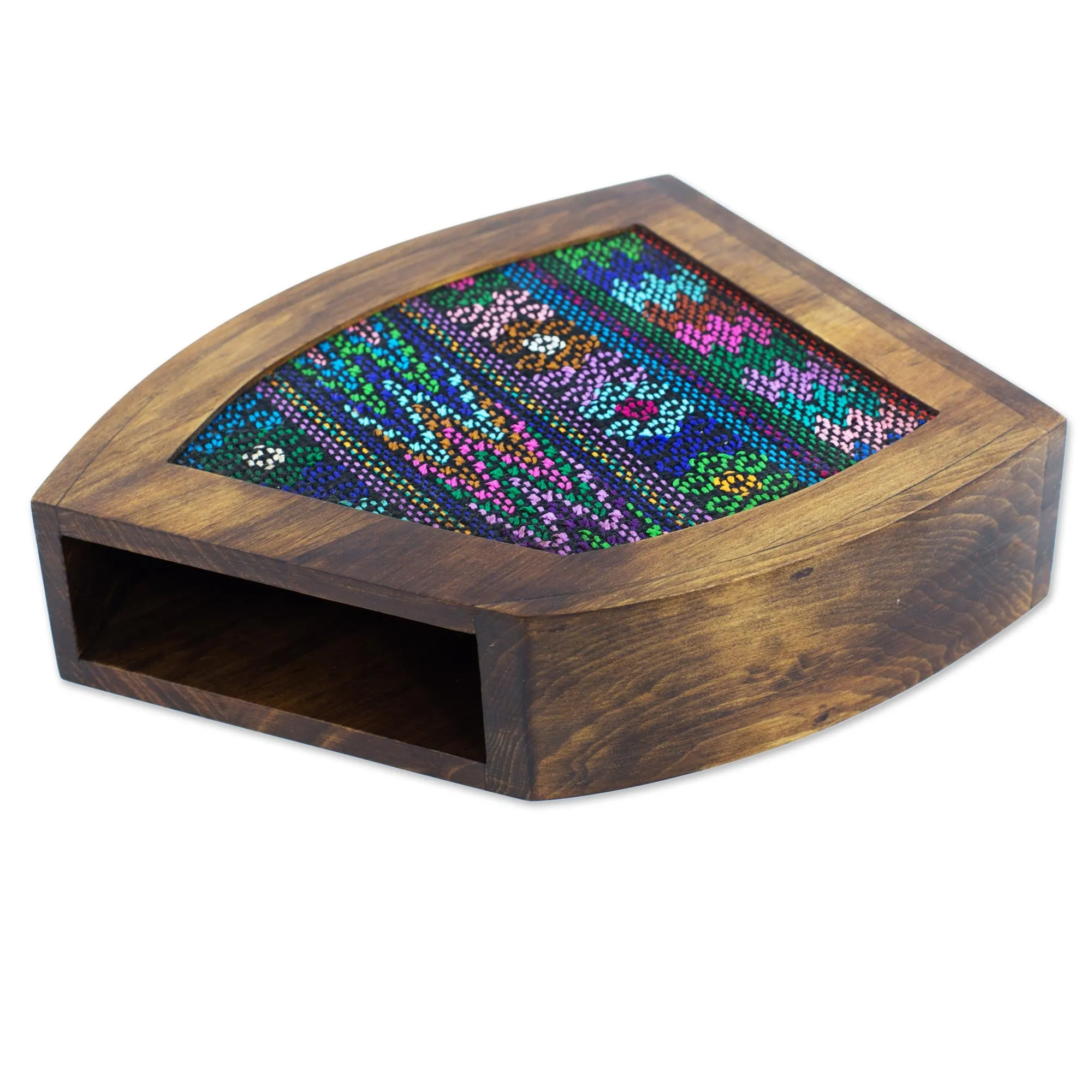 Hand Woven Guatemala Textile on Wood Decorative Vase - Textile Mountain | NOVICA