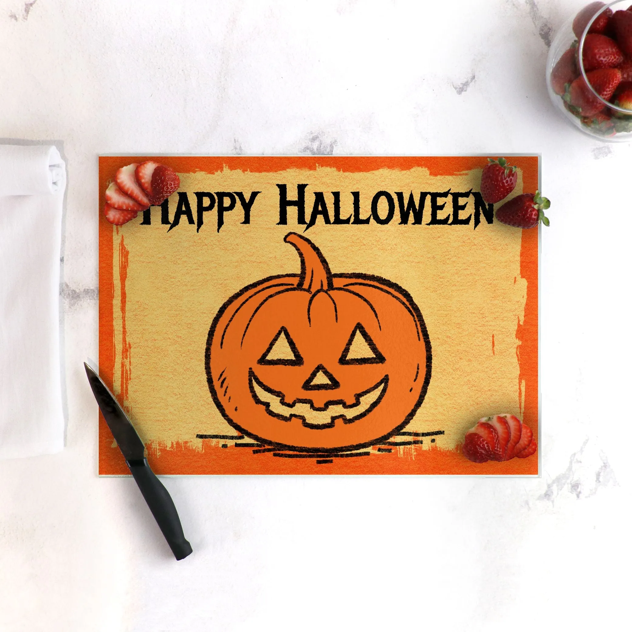 Happy Halloween Tempered Glass Cutting Board 15.75" X 11.5" - Designed by Michigan Artists