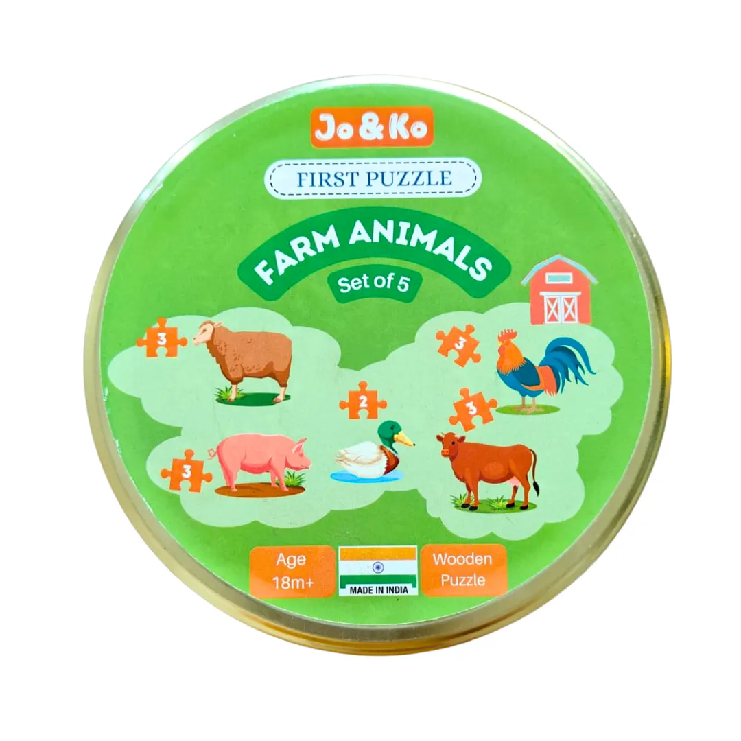JoGenii Farm Animals Wooden Jigsaw Puzzles (Set of 5)