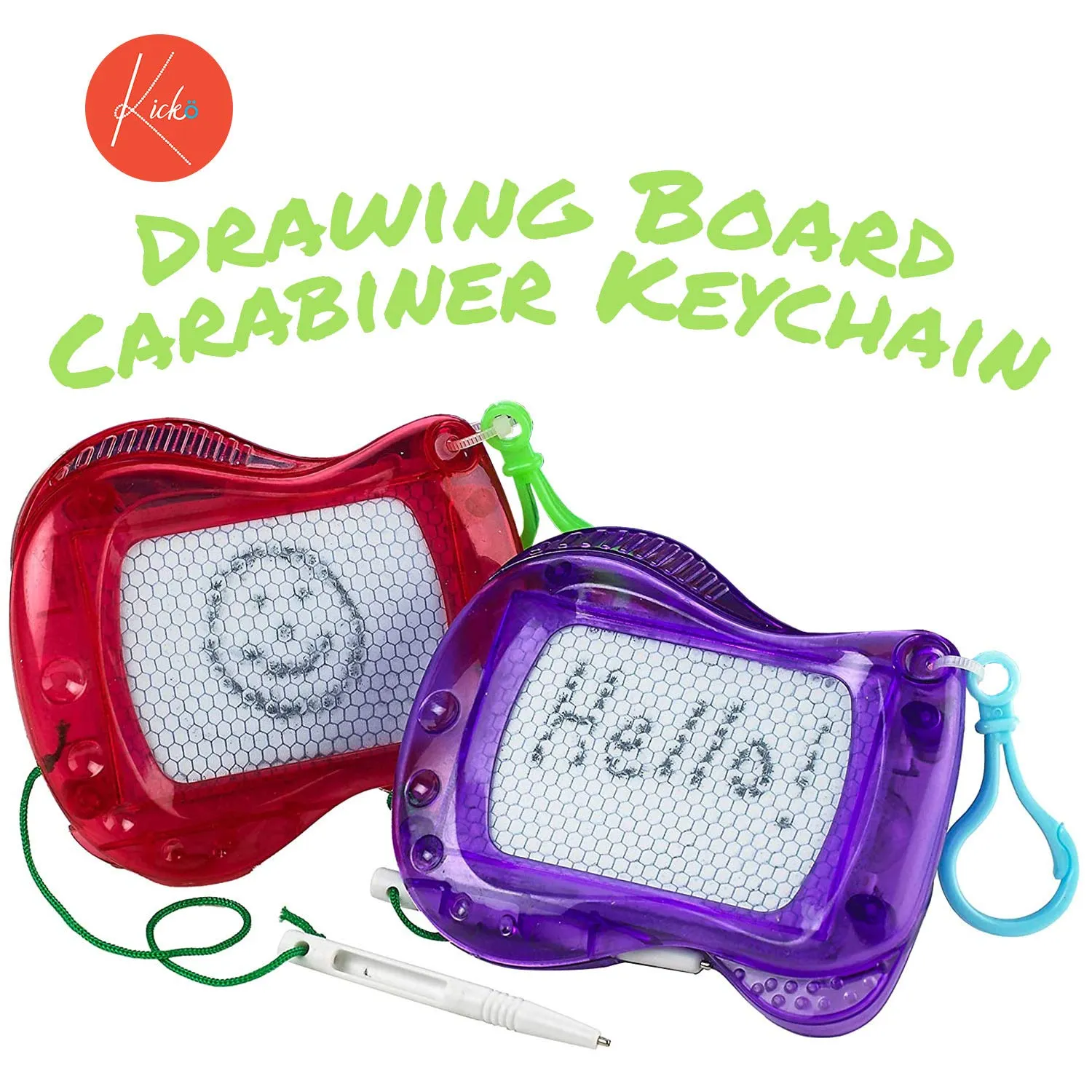 Kicko Drawing Board Carabiner Keychain - 12 Pack - Assorted Magnet Pad and Bag Charm