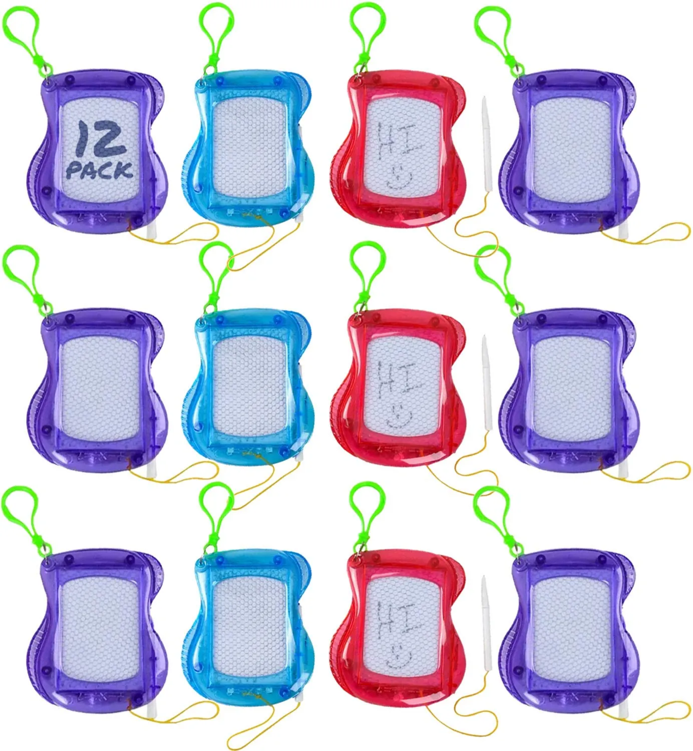 Kicko Drawing Board Carabiner Keychain - 12 Pack - Assorted Magnet Pad and Bag Charm