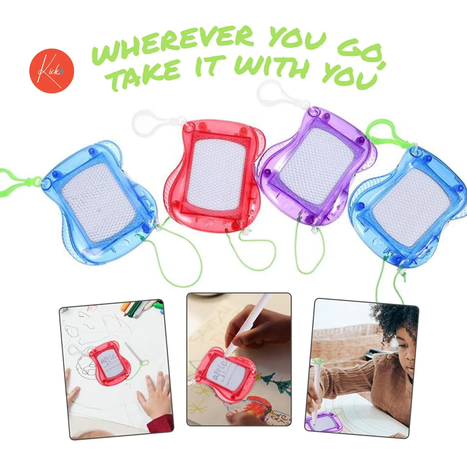 Kicko Drawing Board Carabiner Keychain - 12 Pack - Assorted Magnet Pad and Bag Charm