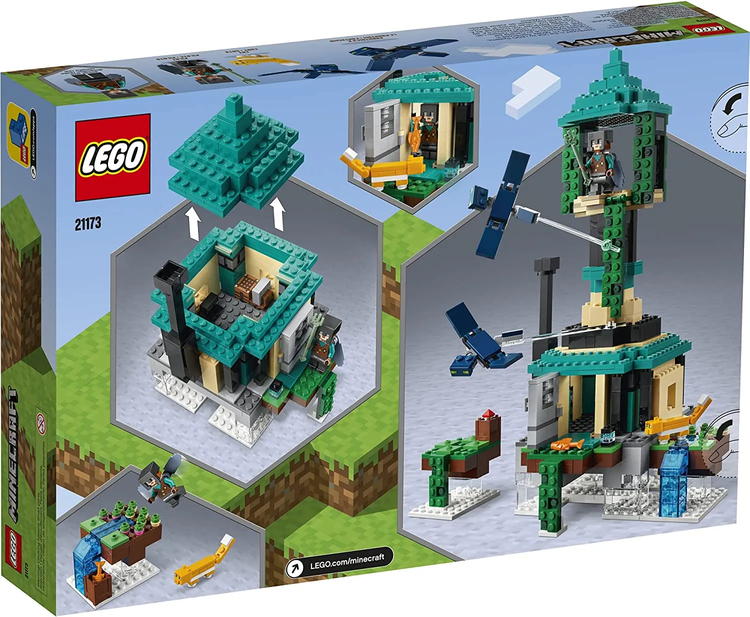 LEGO Minecraft The Sky Tower 21173 Fun Floating Islands Building Kit Toy with a Pilot, 2 Flying Phantoms and a Cat (565 Pieces)