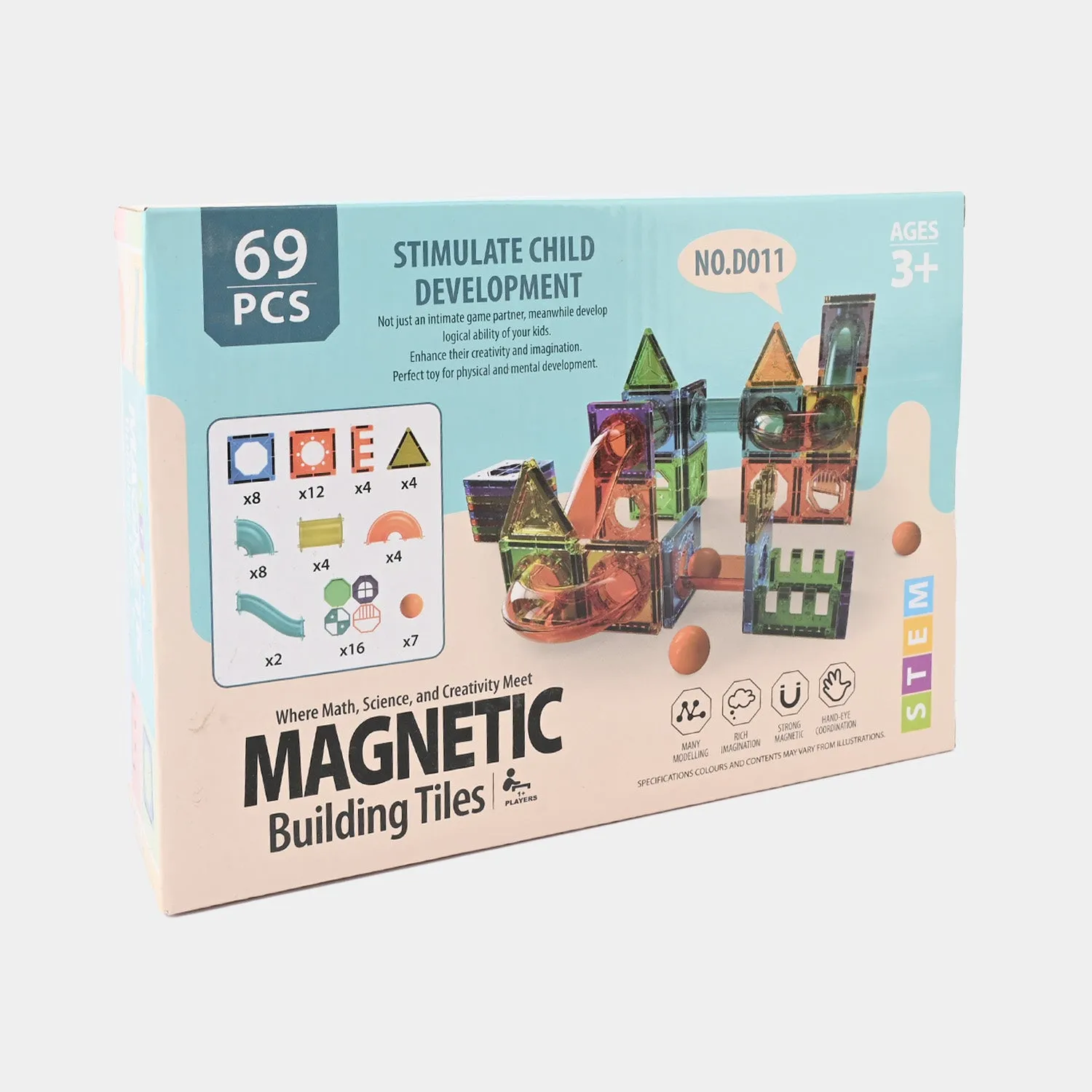 Magnetic Tiles Building Blocks Play Set For Kids | 69PCs