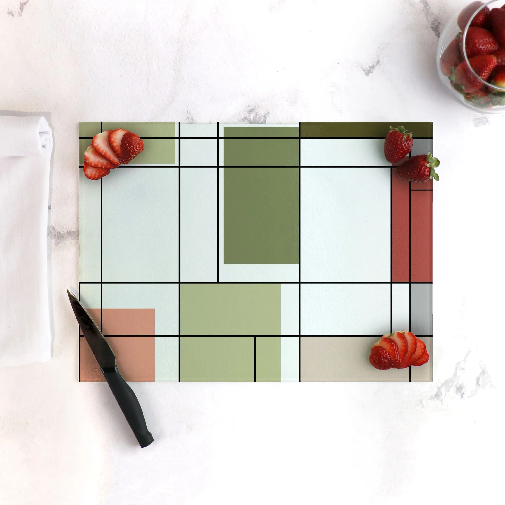 Mid-Century Mondrian Tempered Glass Cutting Board 15.75" X 11.5" - Designed by Michigan Artists