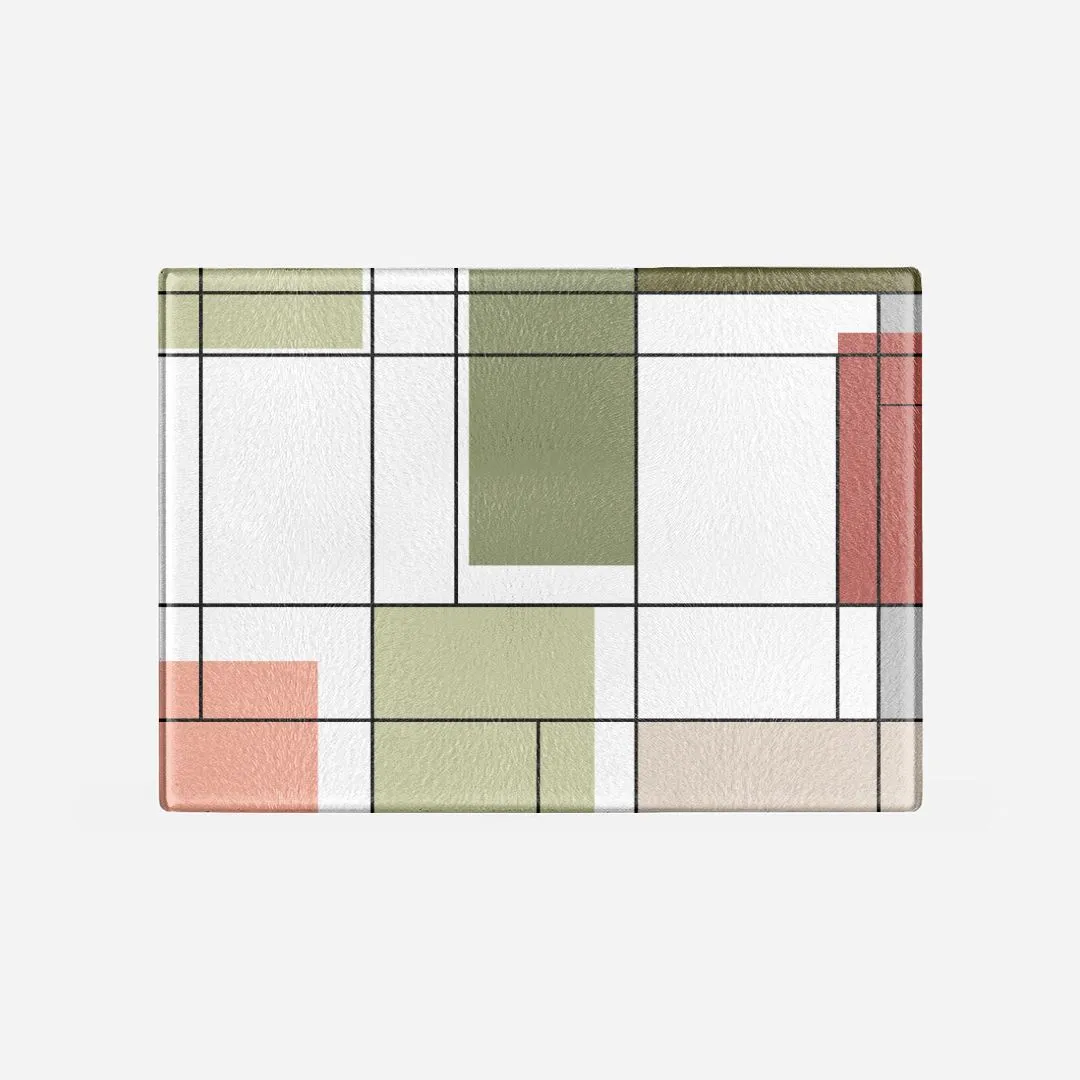 Mid-Century Mondrian Tempered Glass Cutting Board 15.75" X 11.5" - Designed by Michigan Artists