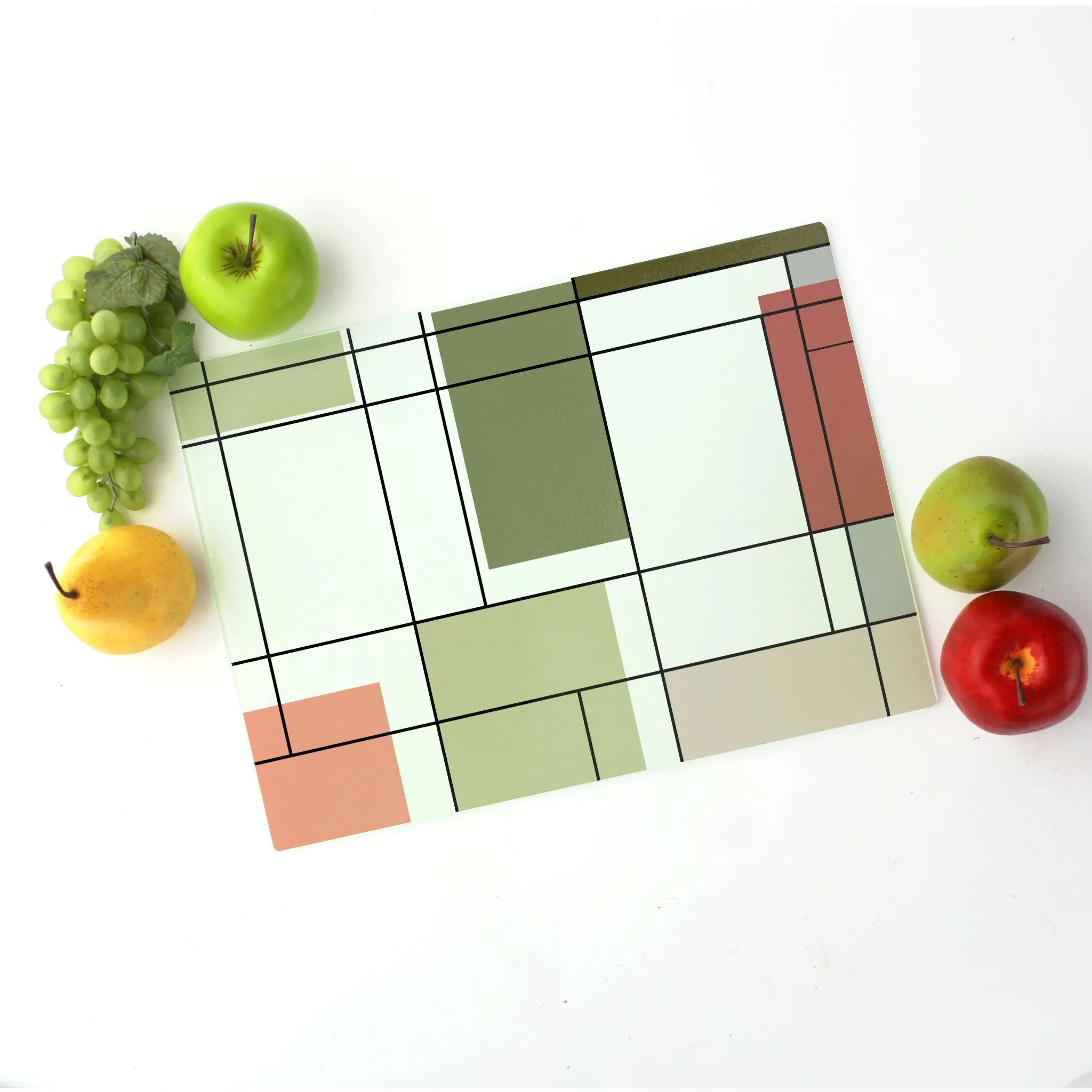 Mid-Century Mondrian Tempered Glass Cutting Board 15.75" X 11.5" - Designed by Michigan Artists