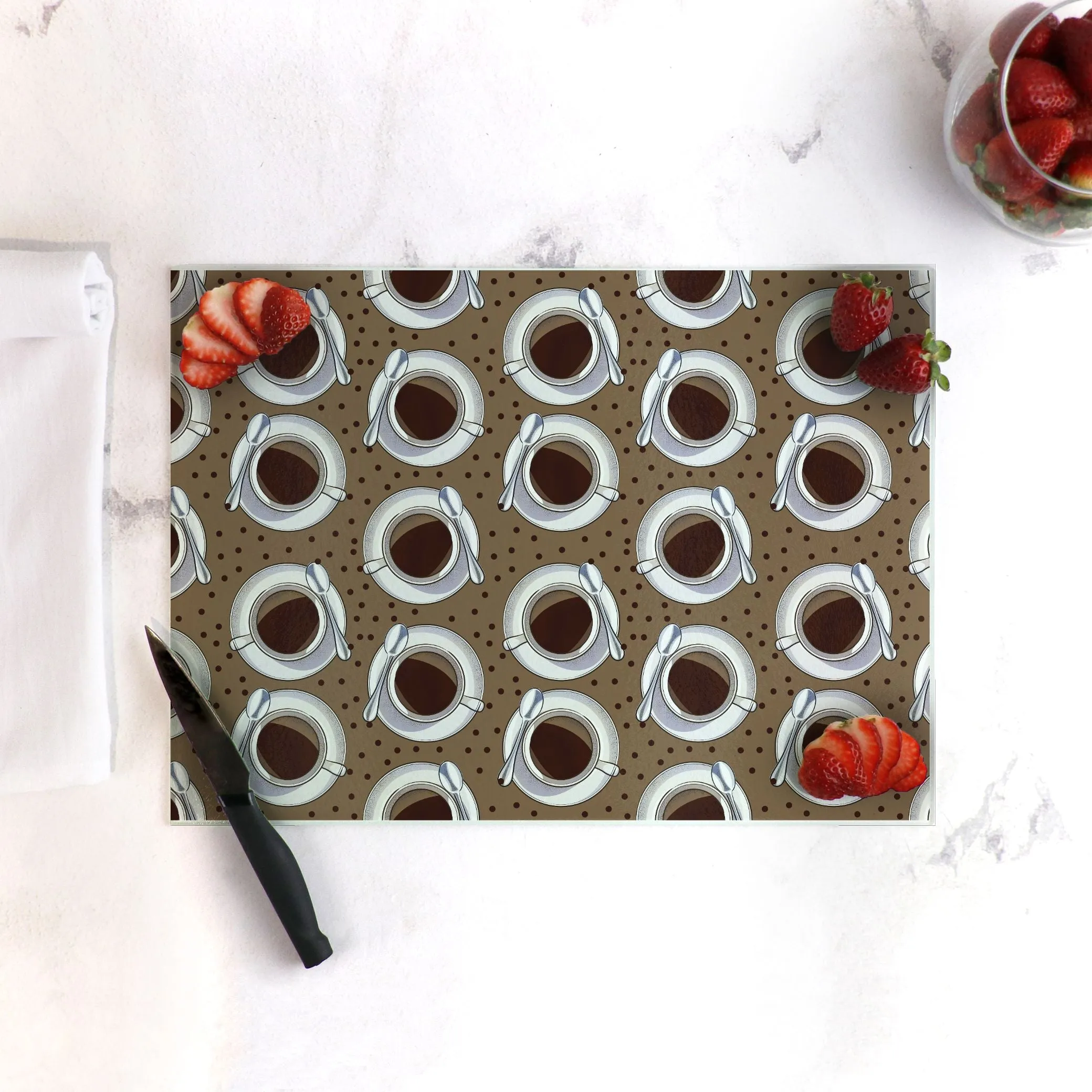 Mocha Java Tempered Glass Cutting Board 15.75" X 11.5" - Designed by Michigan Artists