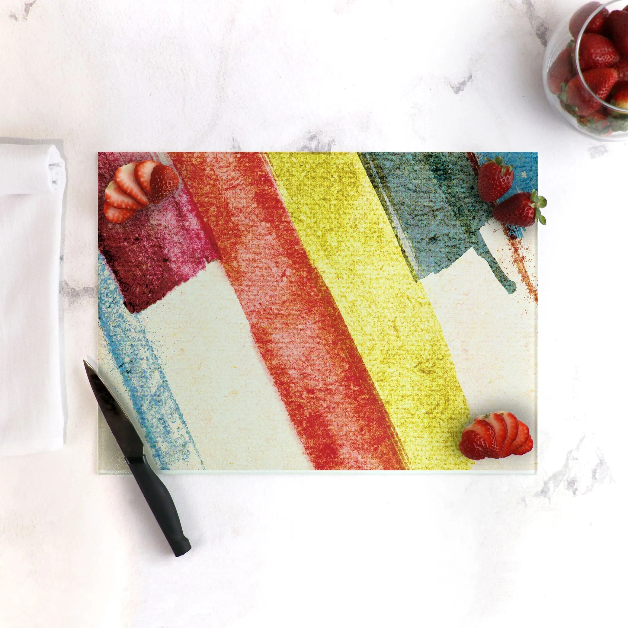 Paint Swipes Tempered Glass Cutting Board 15.75" X 11.5" - Designed by Michigan Artists