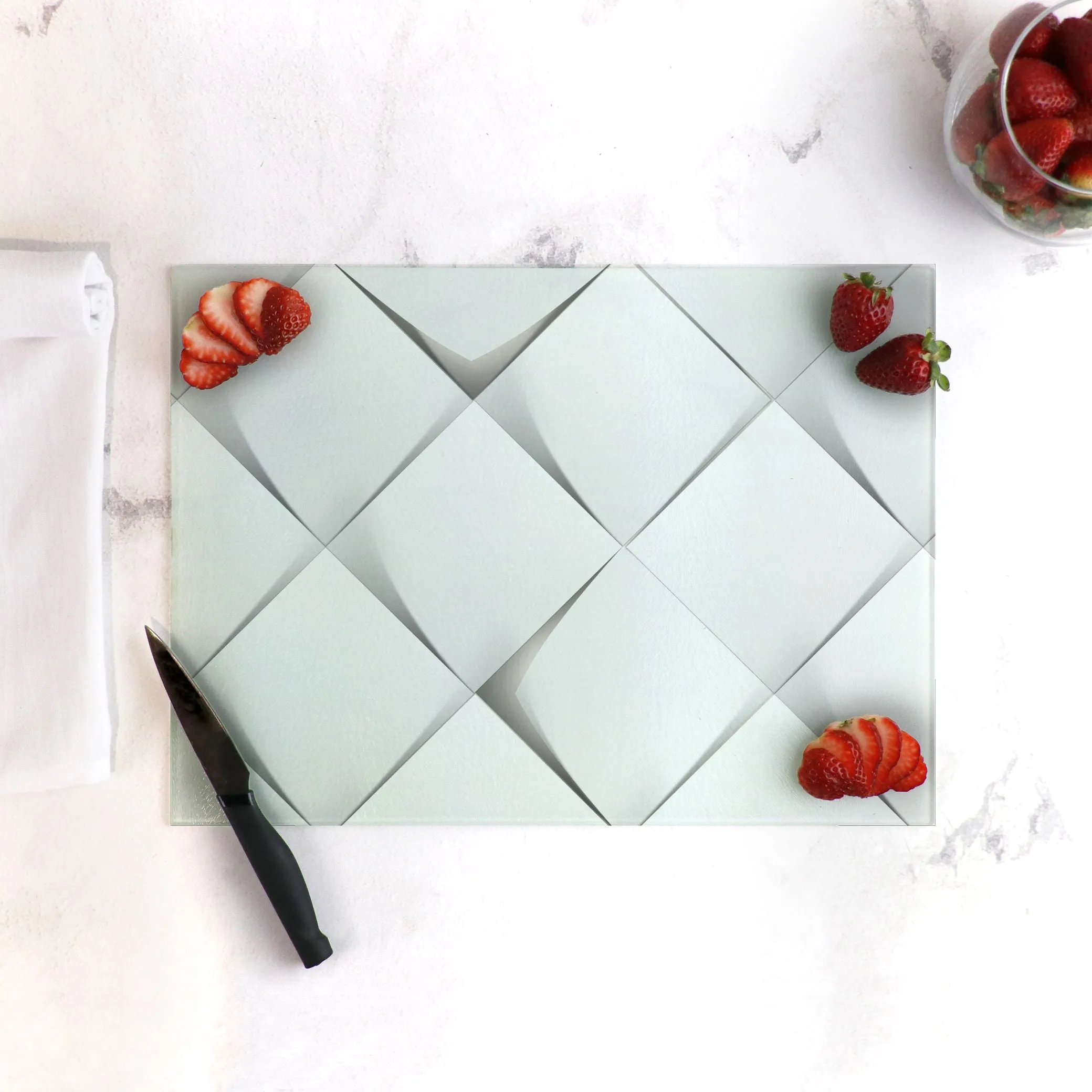 Paper Diamonds Tempered Glass Cutting Board 15.75" X 11.5" - Designed by Michigan Artists