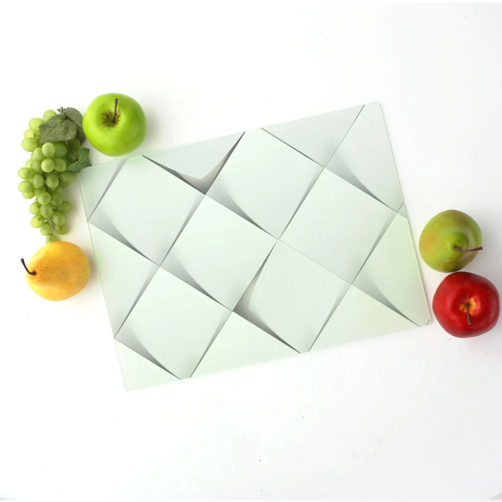 Paper Diamonds Tempered Glass Cutting Board 15.75" X 11.5" - Designed by Michigan Artists
