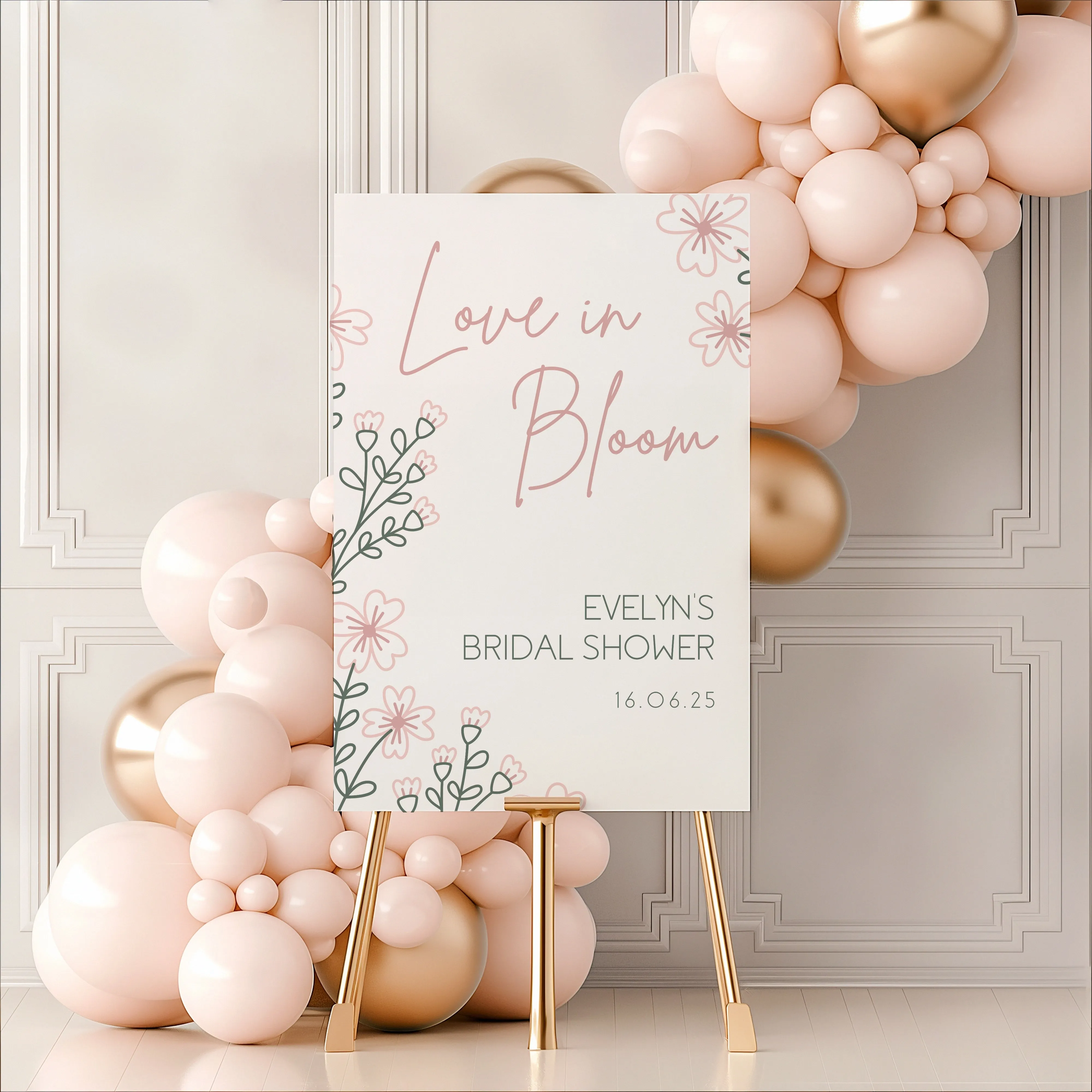 Pastel Sketch "Love in Bloom" Bridal Shower Sign