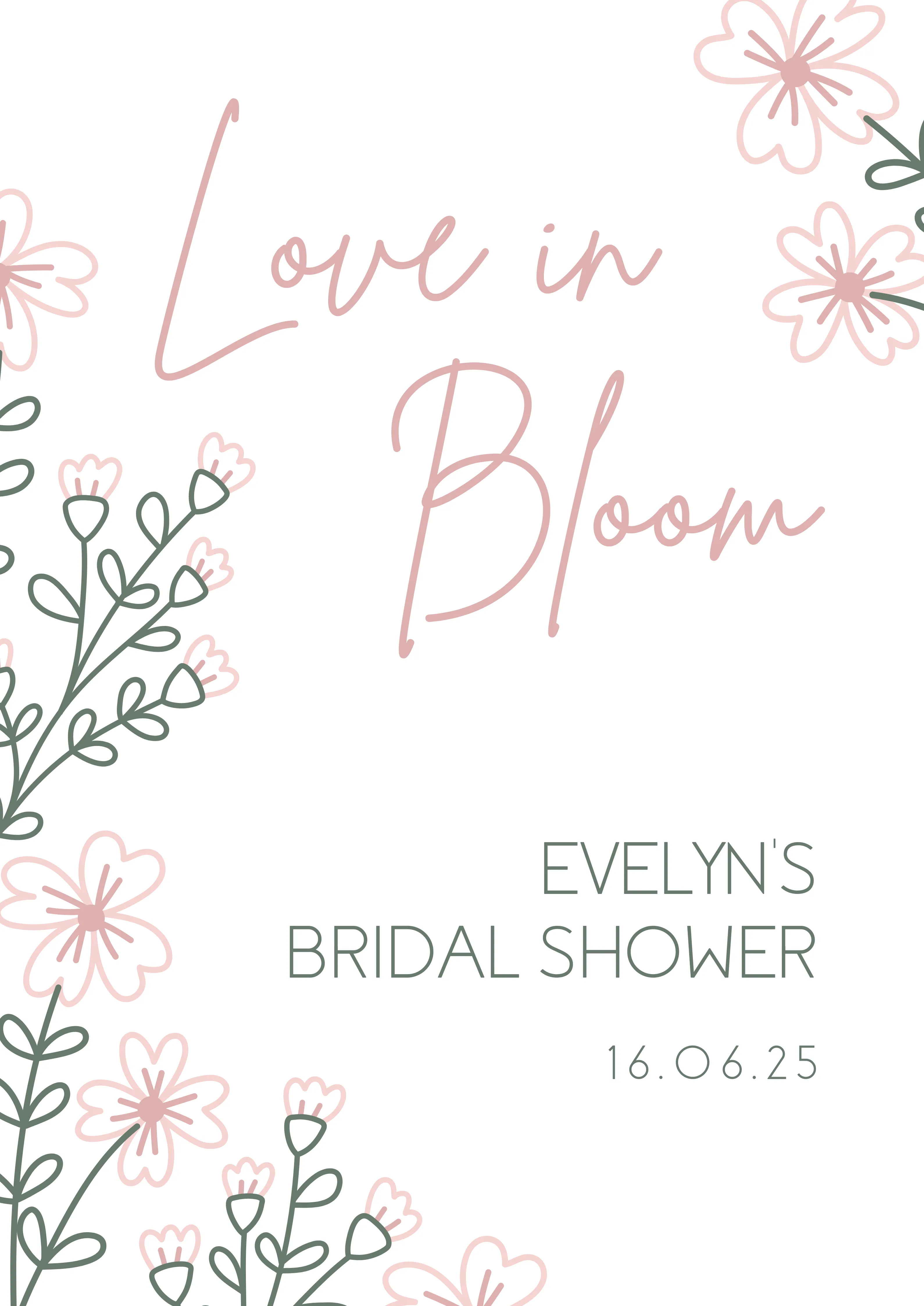 Pastel Sketch "Love in Bloom" Bridal Shower Sign