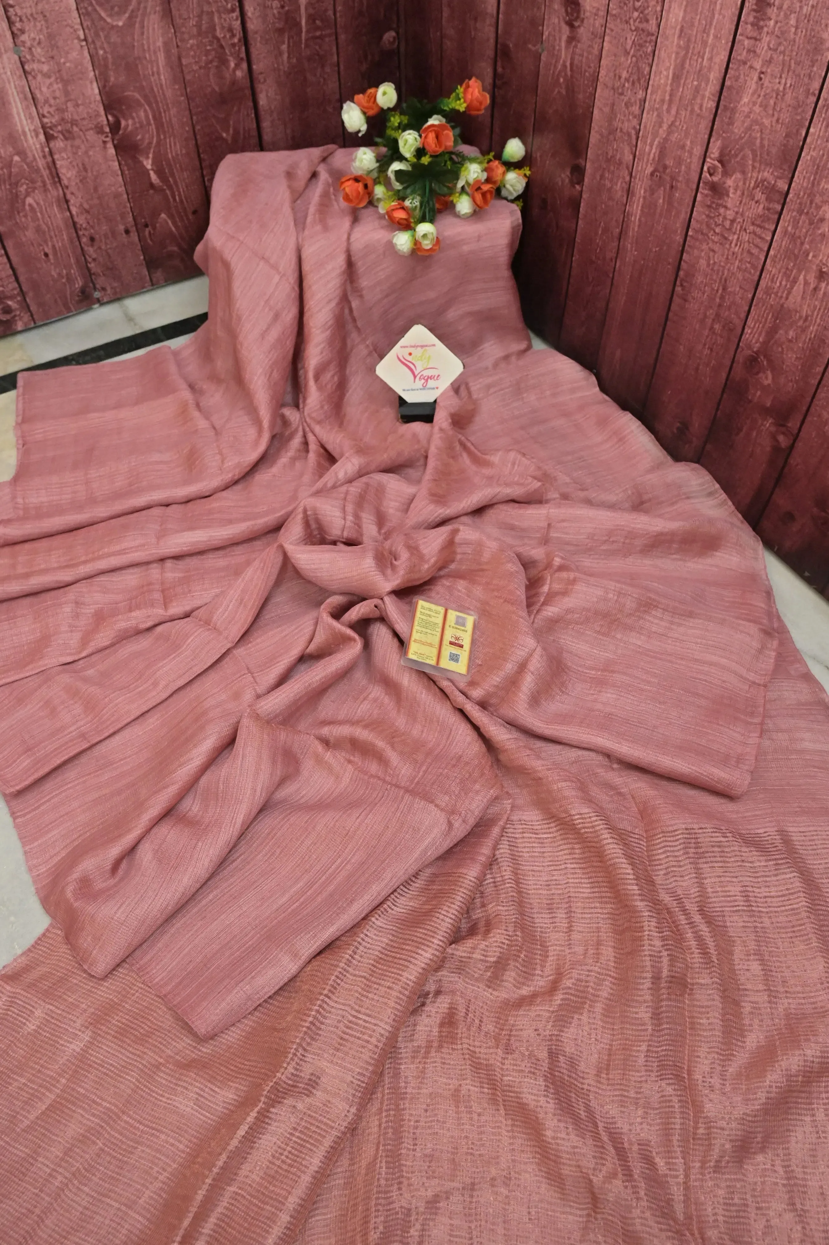 Peach Pink Color Metalic Matka  Silk Saree