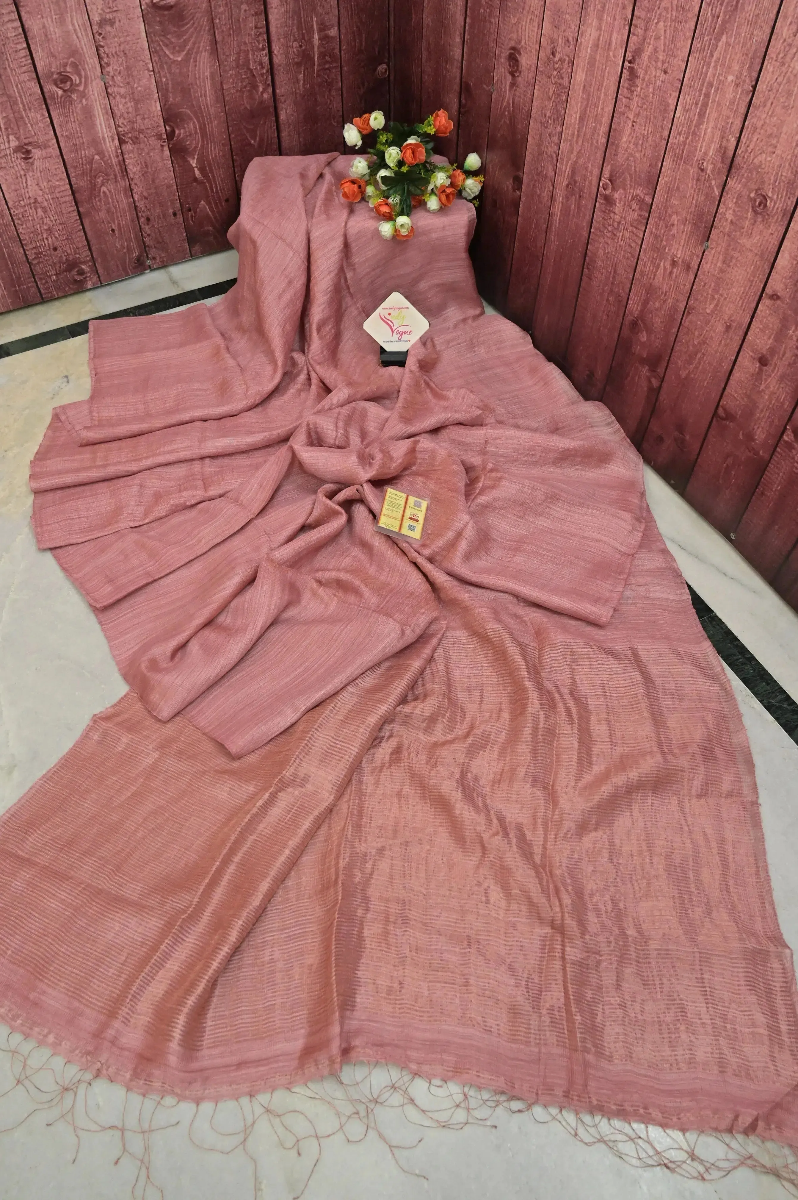 Peach Pink Color Metalic Matka  Silk Saree
