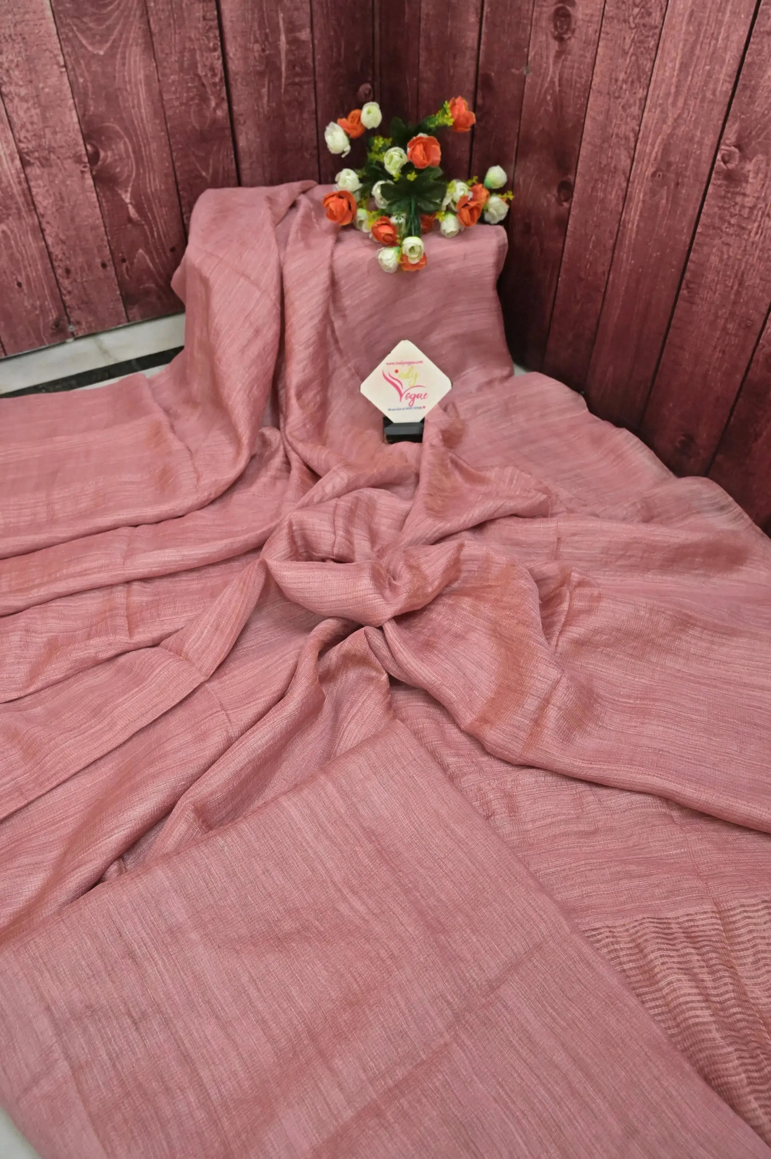 Peach Pink Color Metalic Matka  Silk Saree