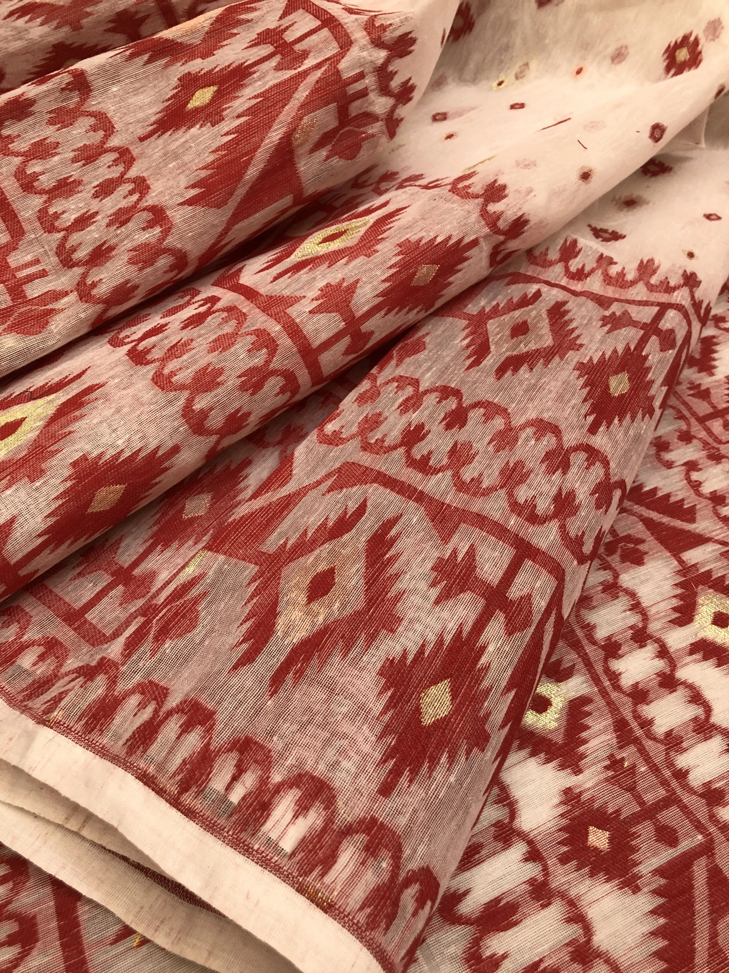 Powder White & Red Color Jamdani Saree