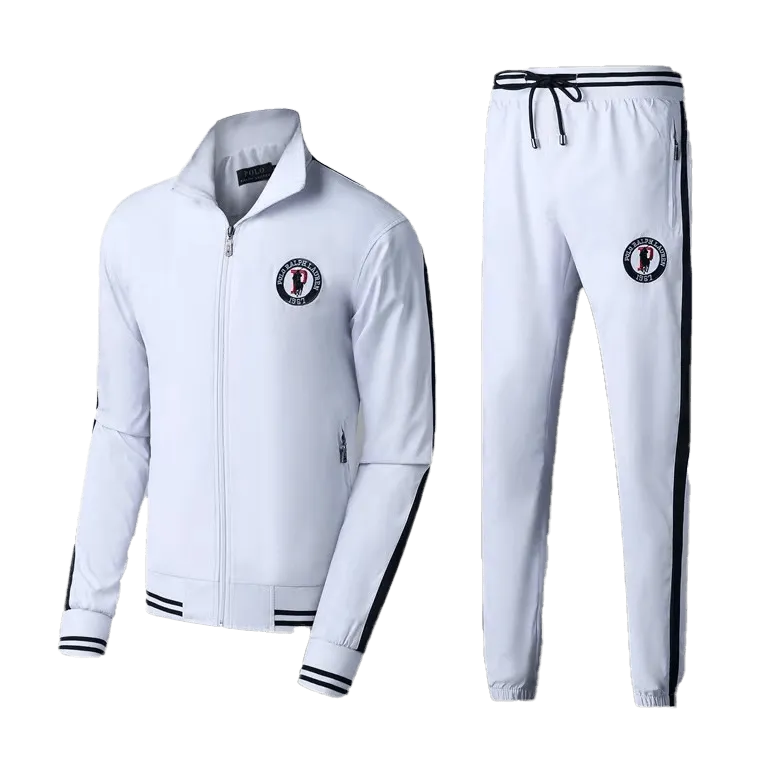 Prl Branded Logo Two Piece Polythene Designed Zip Up Tracksuit - White
