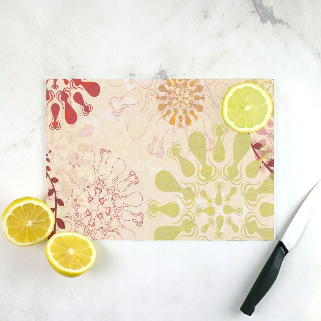 Rouge Blossoms Tempered Glass Cutting Board 15.75" X 11.5" - Designed by Michigan Artists