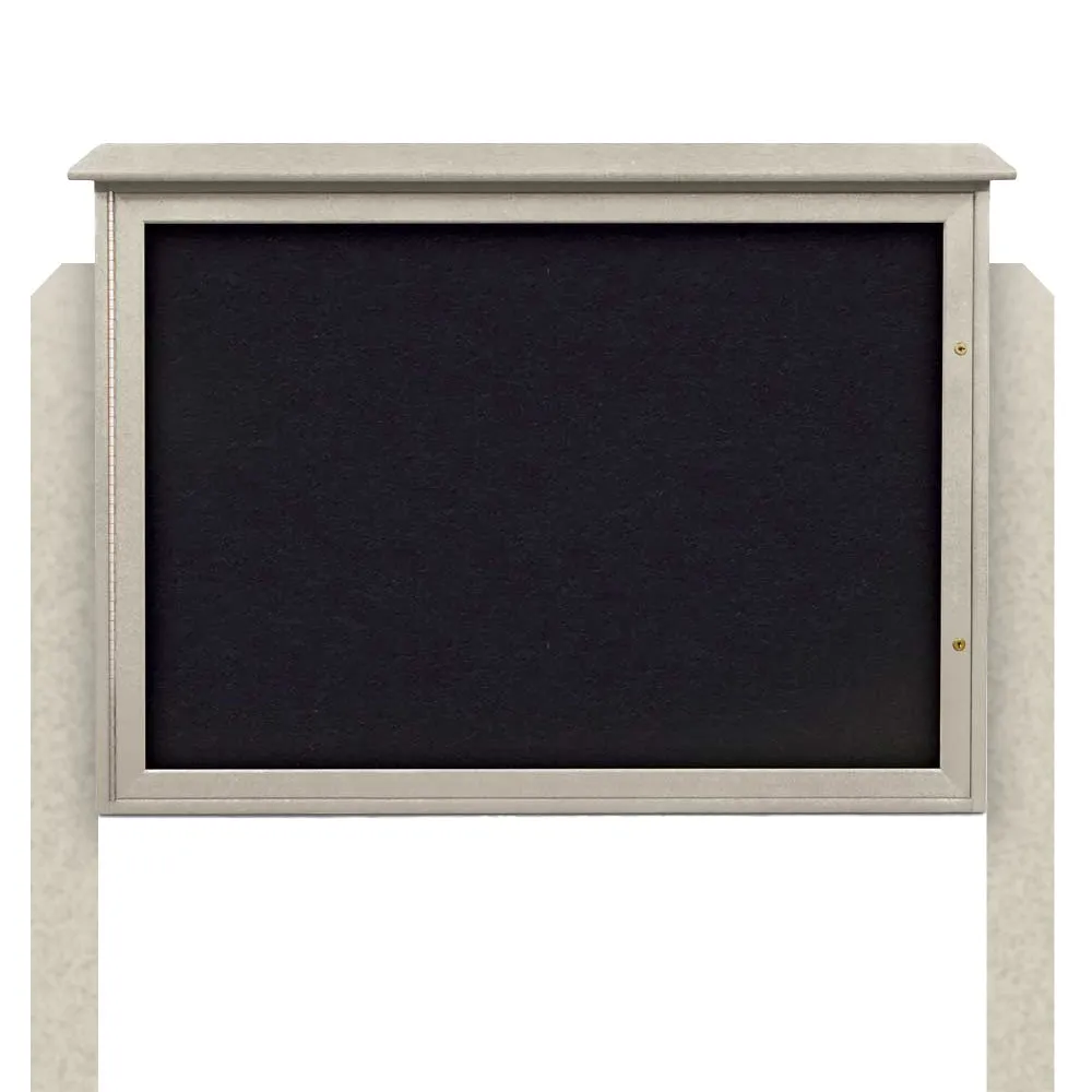 Standing Outdoor Message Center Cork Board 45" x 30" | Locking Sliding Doors Display Case Built with Eco-Design Faux Wood