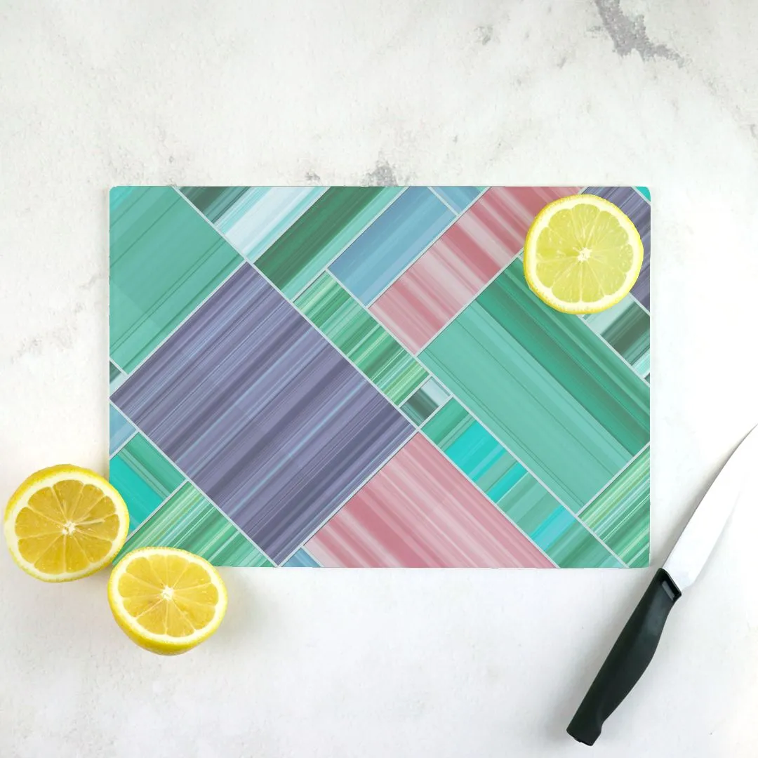 Summer Striations Tempered Glass Cutting Board 15.75" X 11.5" - Designed by Michigan Artists