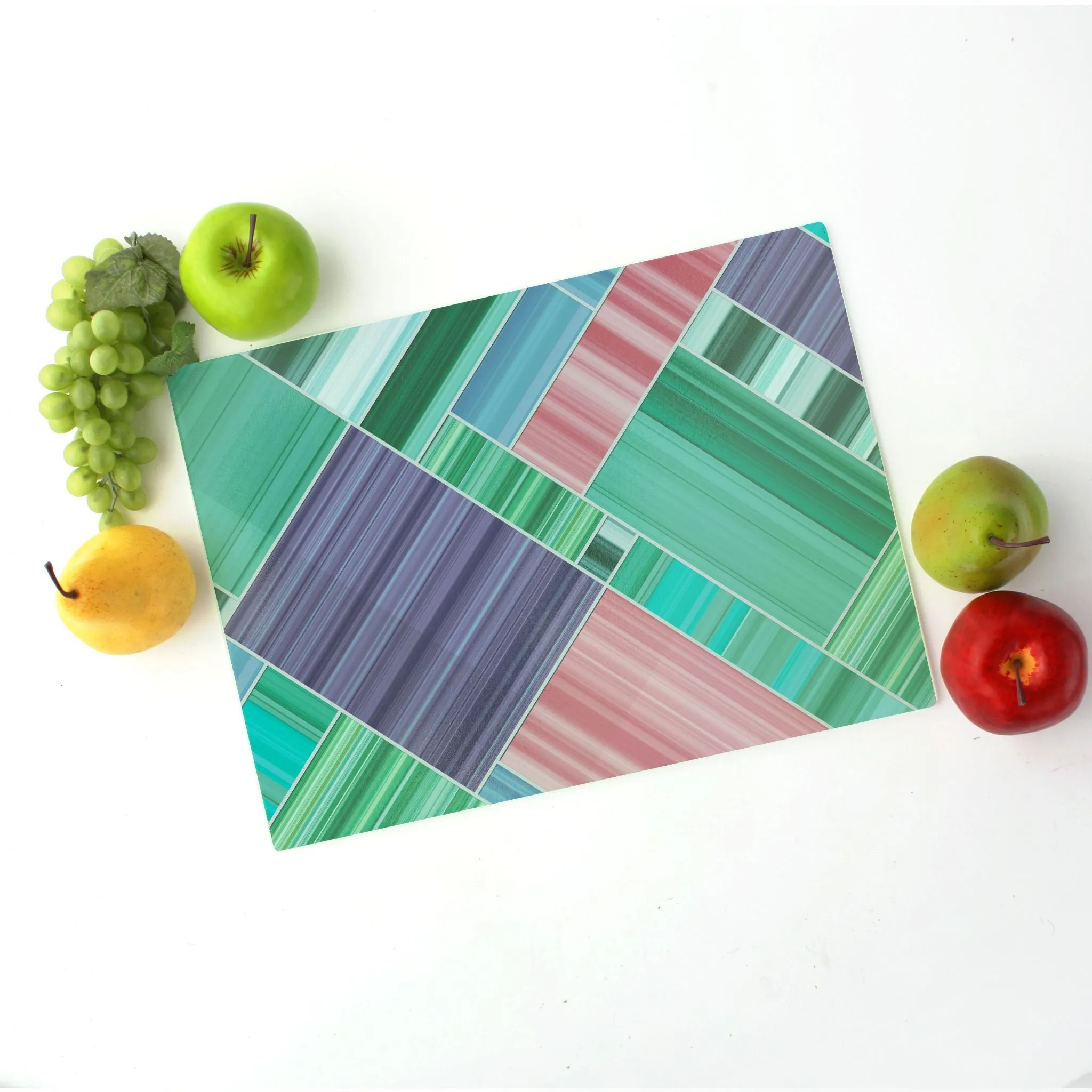 Summer Striations Tempered Glass Cutting Board 15.75" X 11.5" - Designed by Michigan Artists