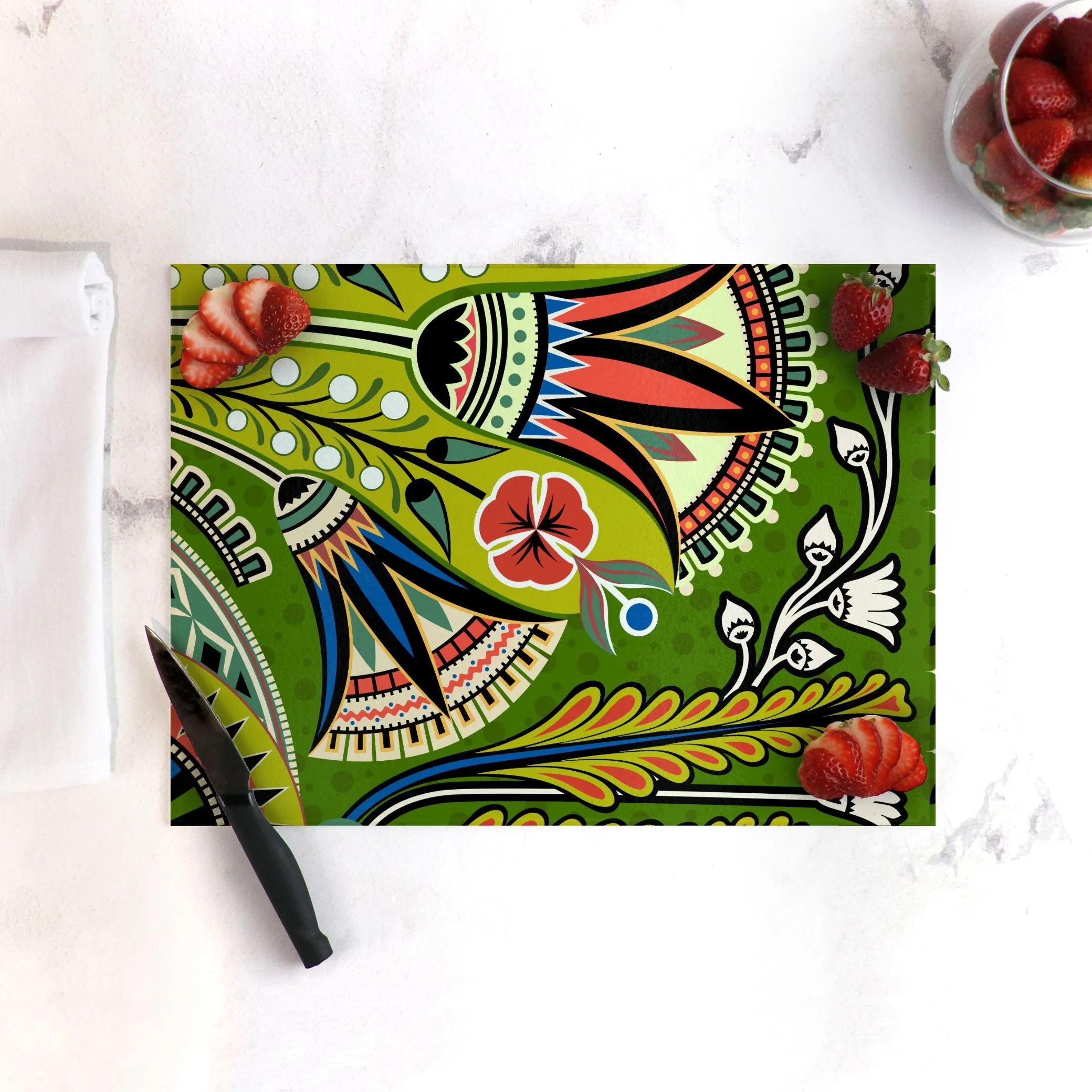 Victorian Garden Tempered Glass Cutting Board 15.75" X 11.5" - Designed by Michigan Artists