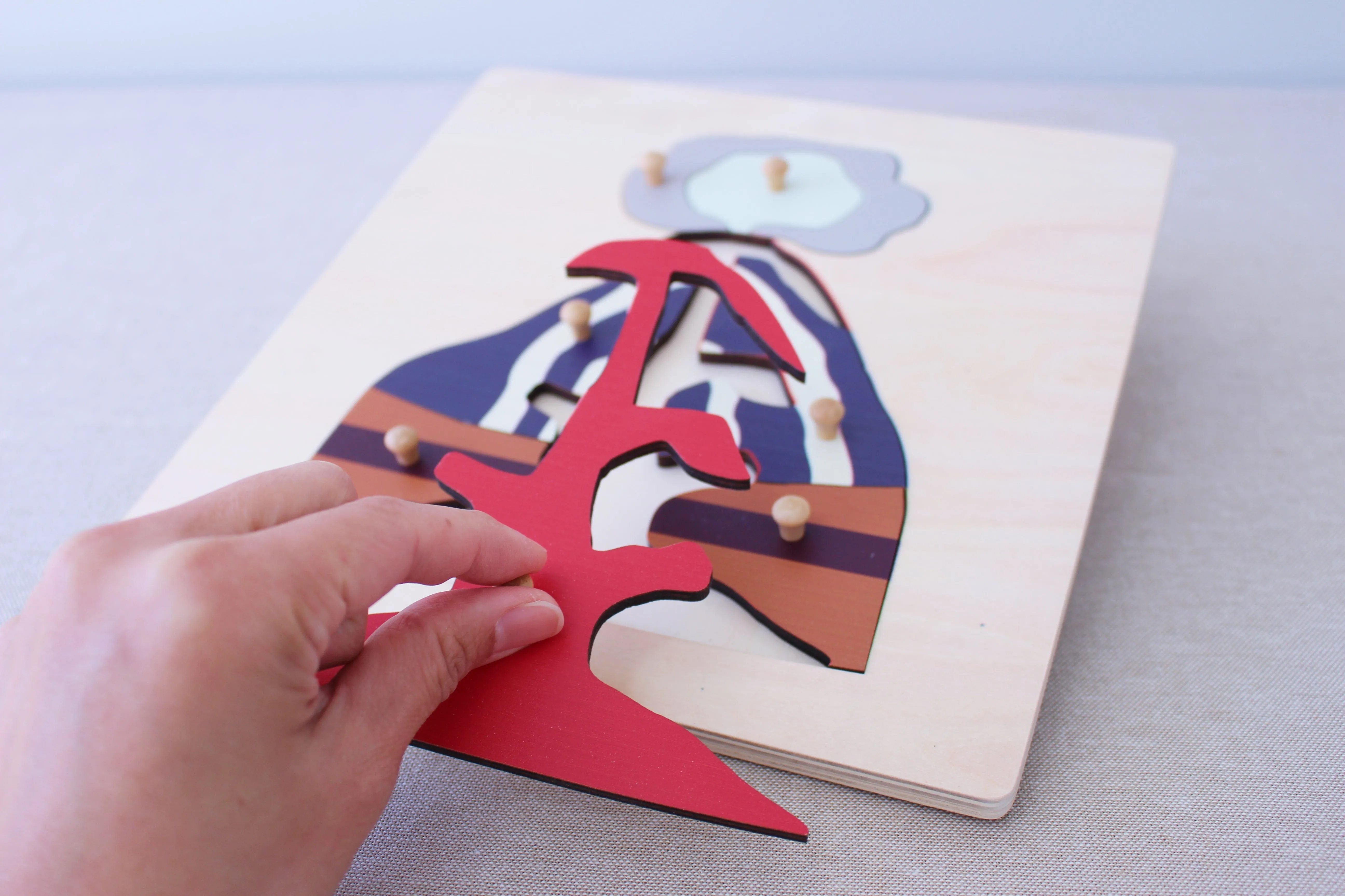 Wooden Knobbed Puzzle - Inside the Volcano